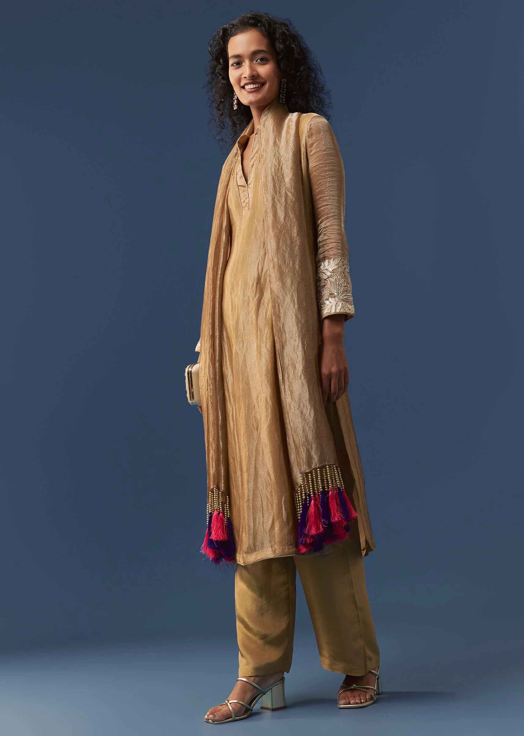 Gold Resham Work Kurta Set - Image 3