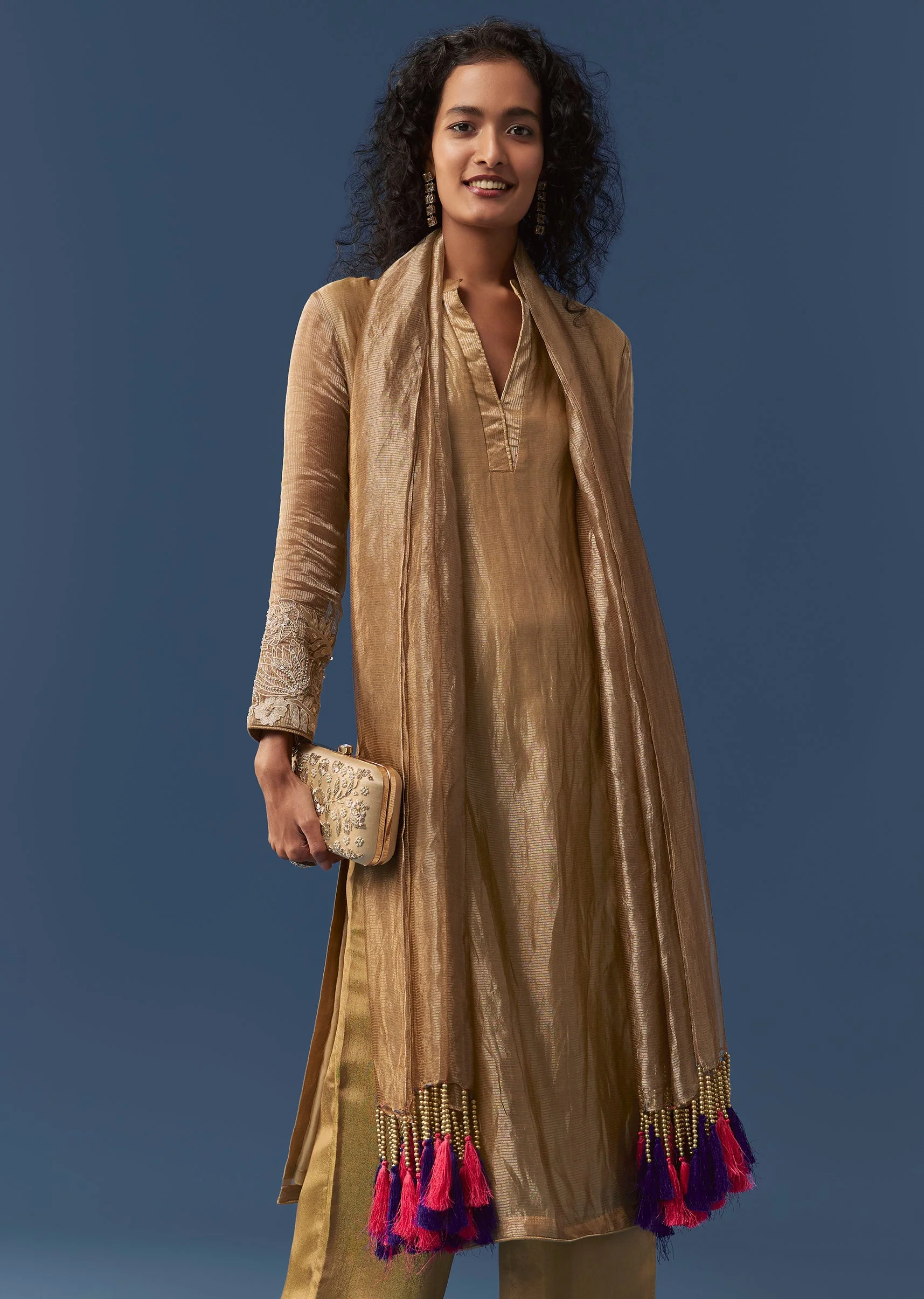 Gold Resham Work Kurta Set - Image 4