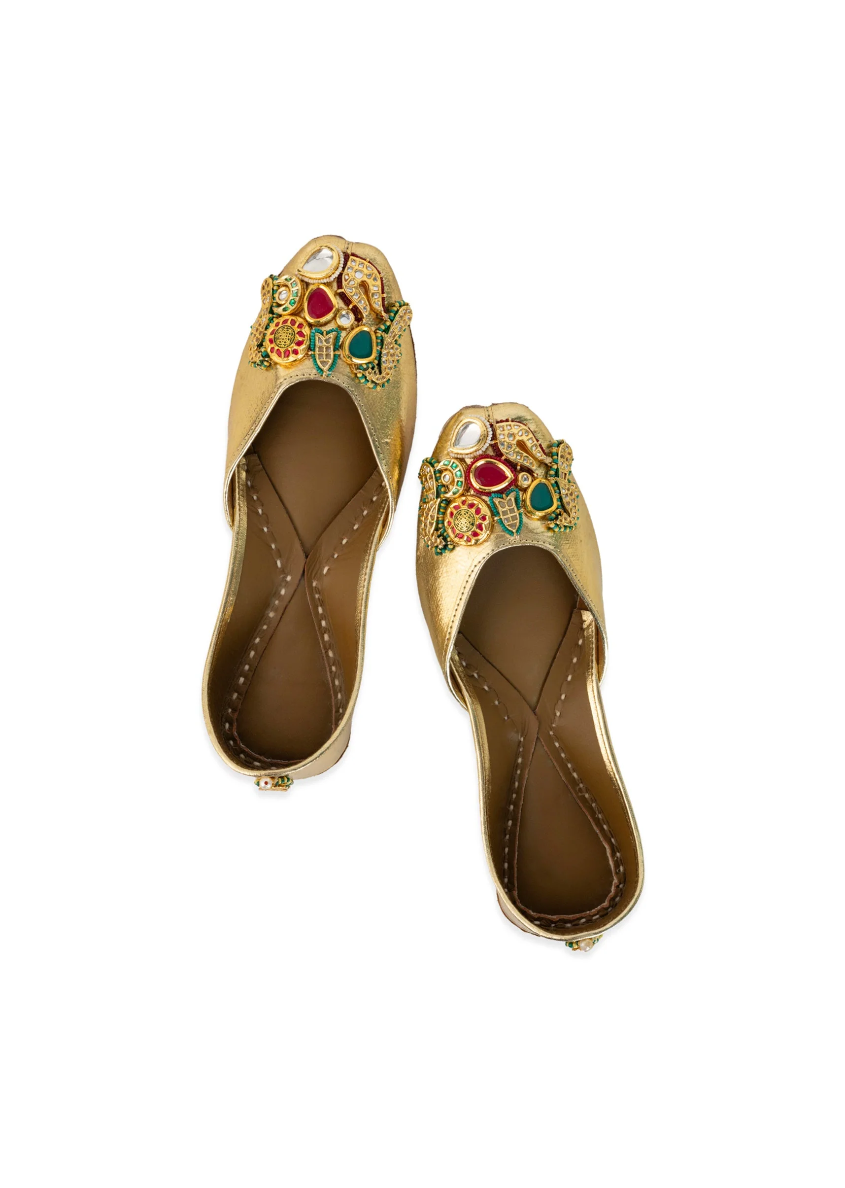 Gold Sequin and Kundan Embellished Juttis - Image 2