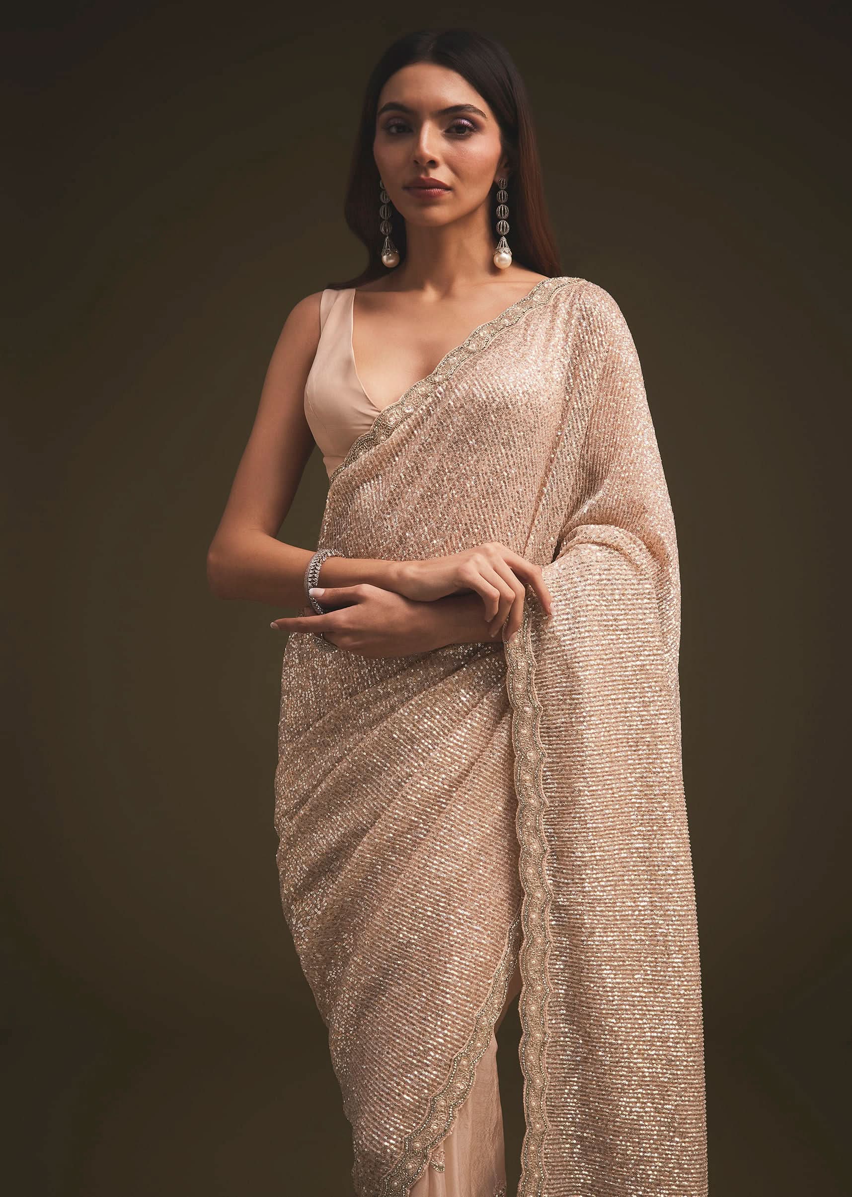 Gold Sequins Saree With An Embellished Border - Image 2