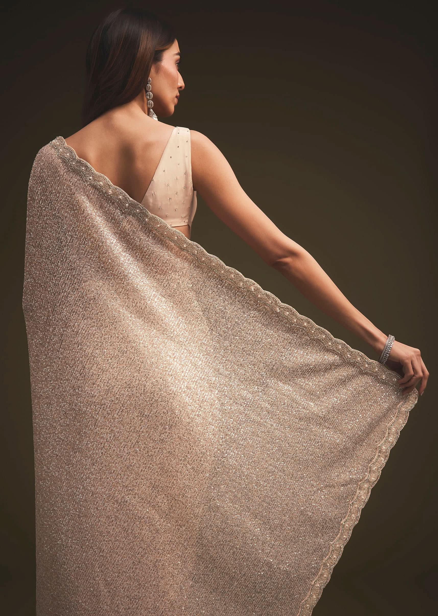 Gold Sequins Saree With An Embellished Border - Image 6