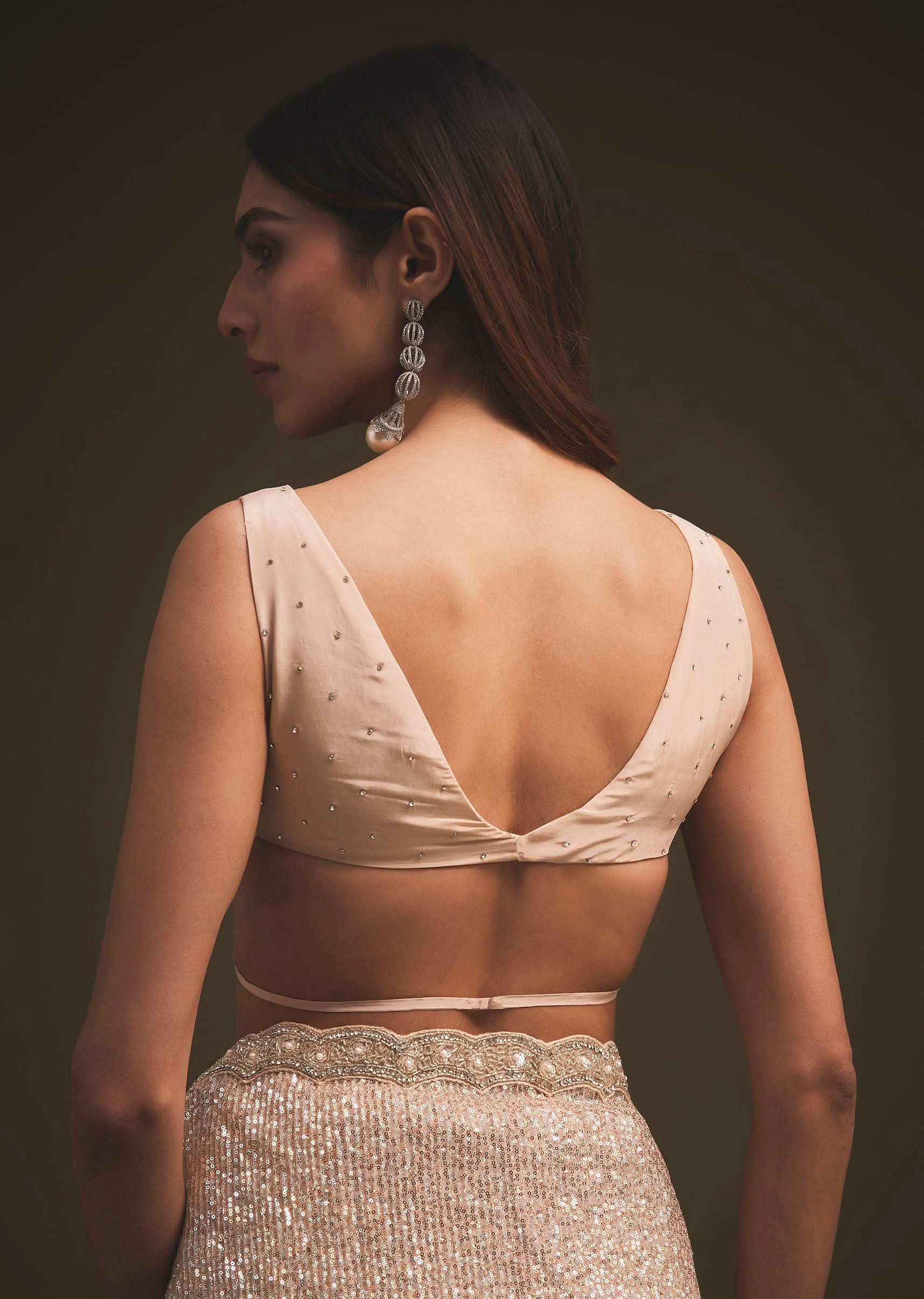 Gold Sequins Saree With An Embellished Border - Image 8