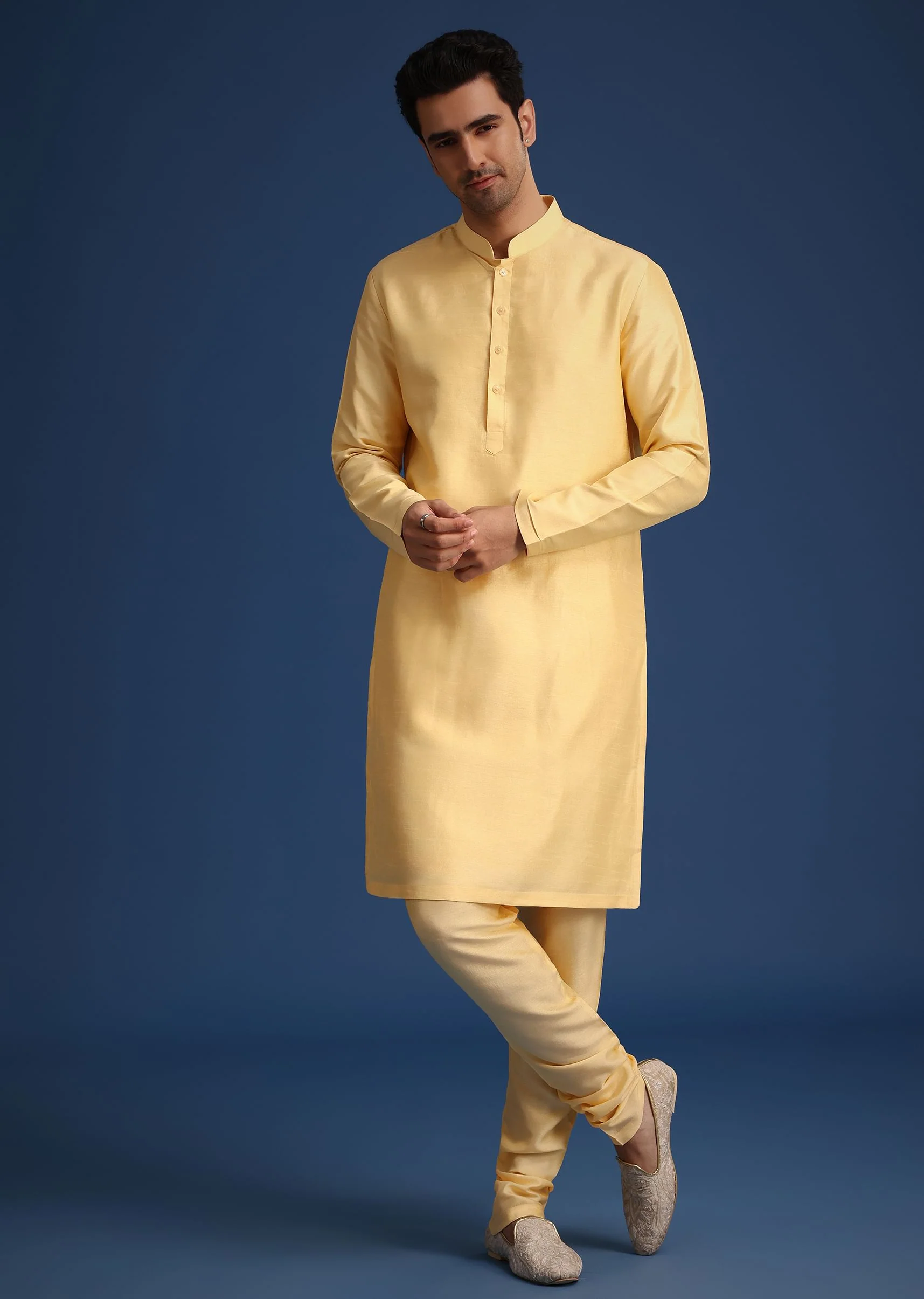 Gold Silk Embroidered Sherwani Set With Dupatta - Image 7