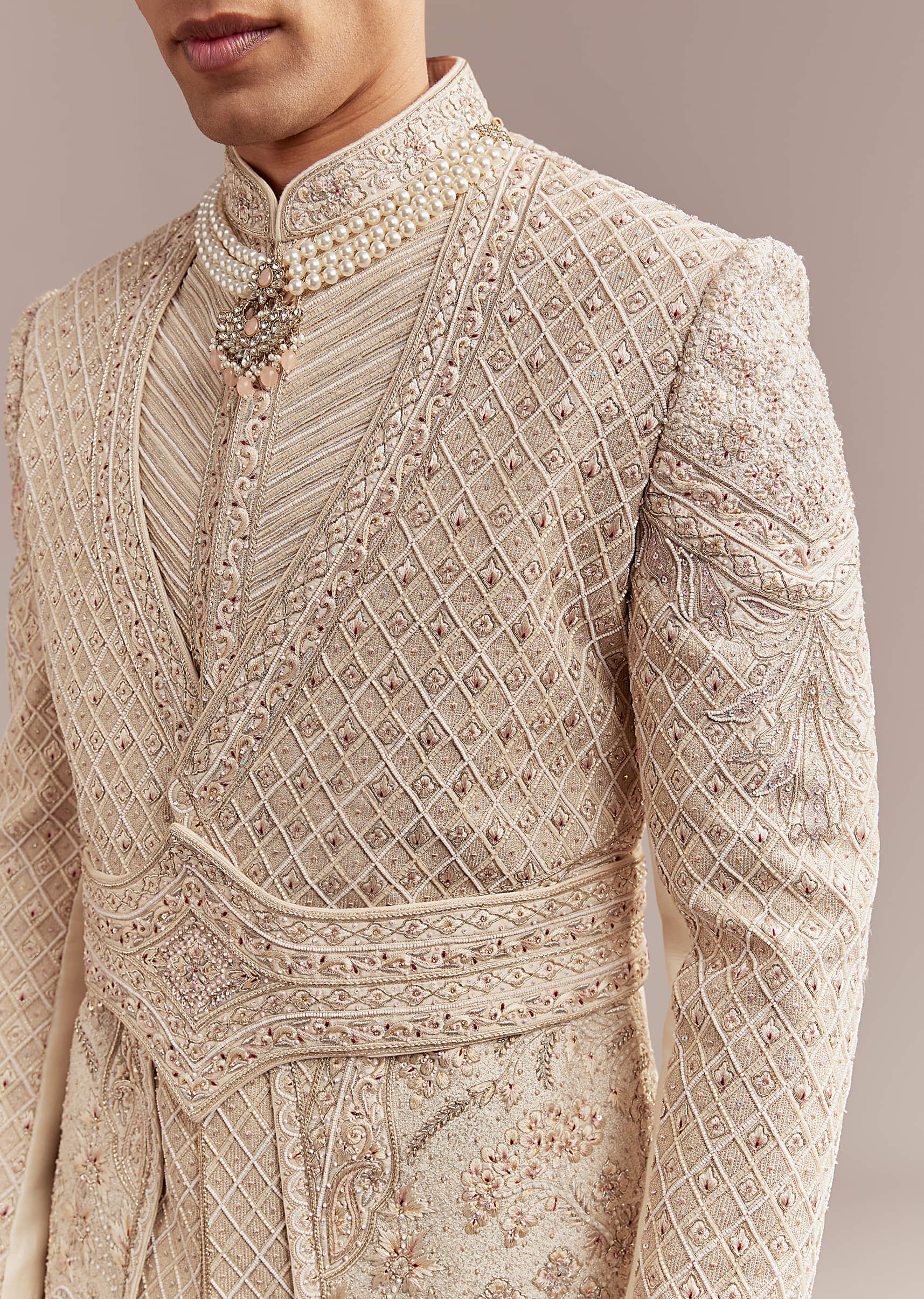 Gold Silk Sherwani For Groom With Intricate Hand Work - Image 2