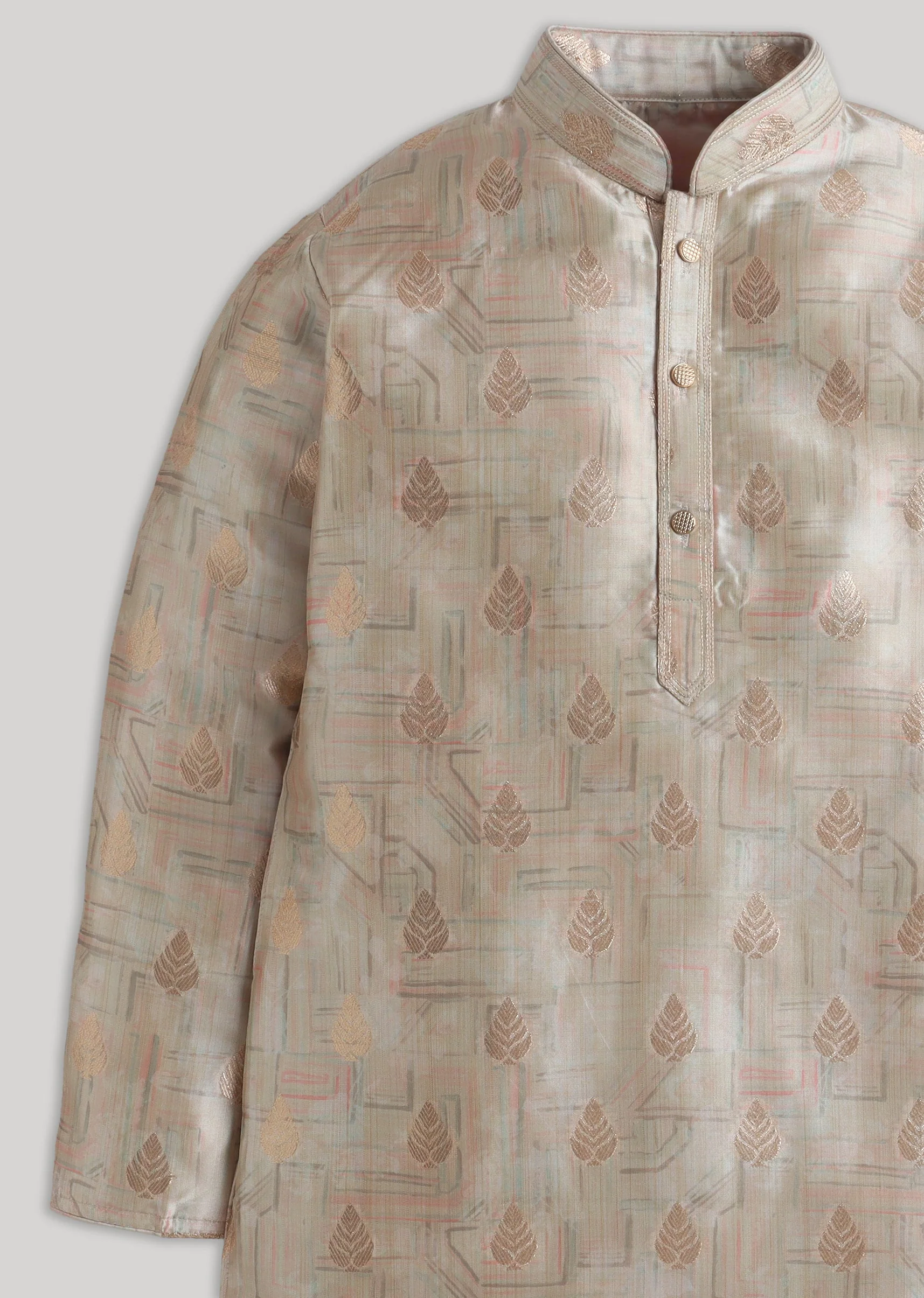 Gold Silk Zari Kurta Set - Image 4