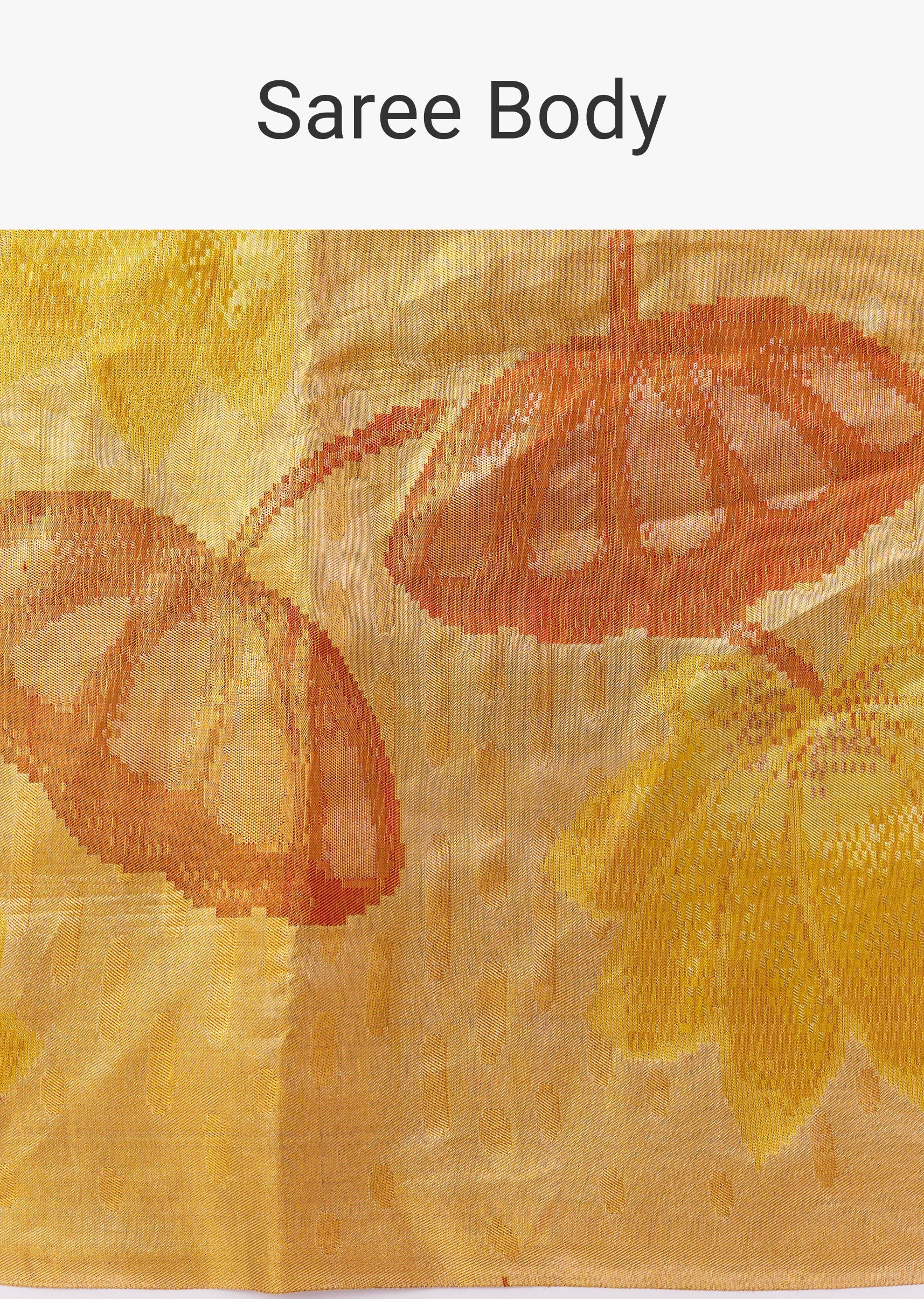 Gold South Silk Floral Woven Saree With Coral Floral Weave - Image 7