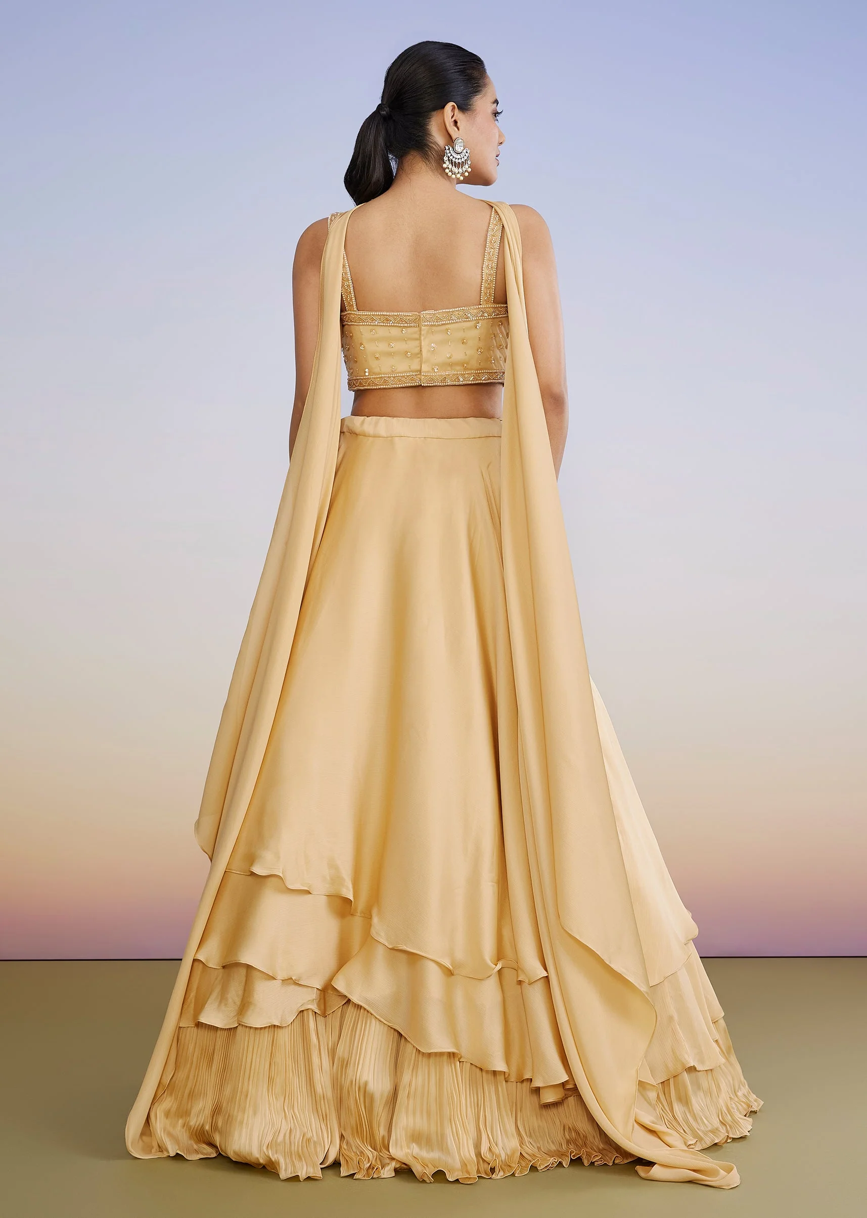 Gold Tiered Ruffle Lehenga - Image 2