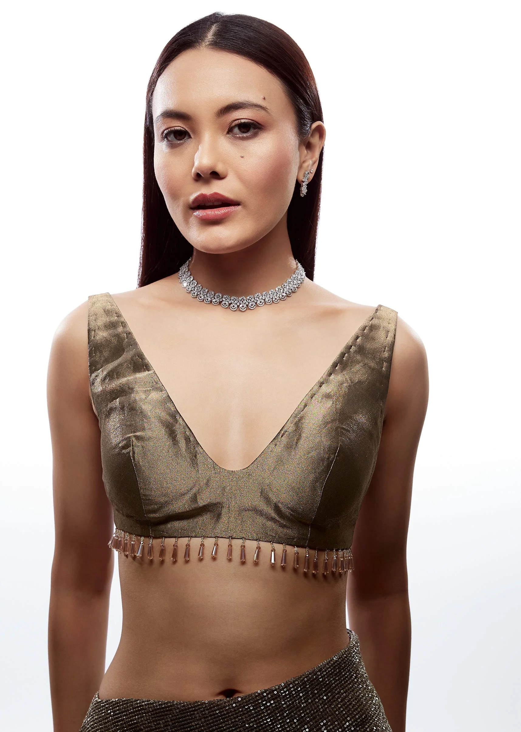 Gold Tissue V Neck Blouse - Image 4