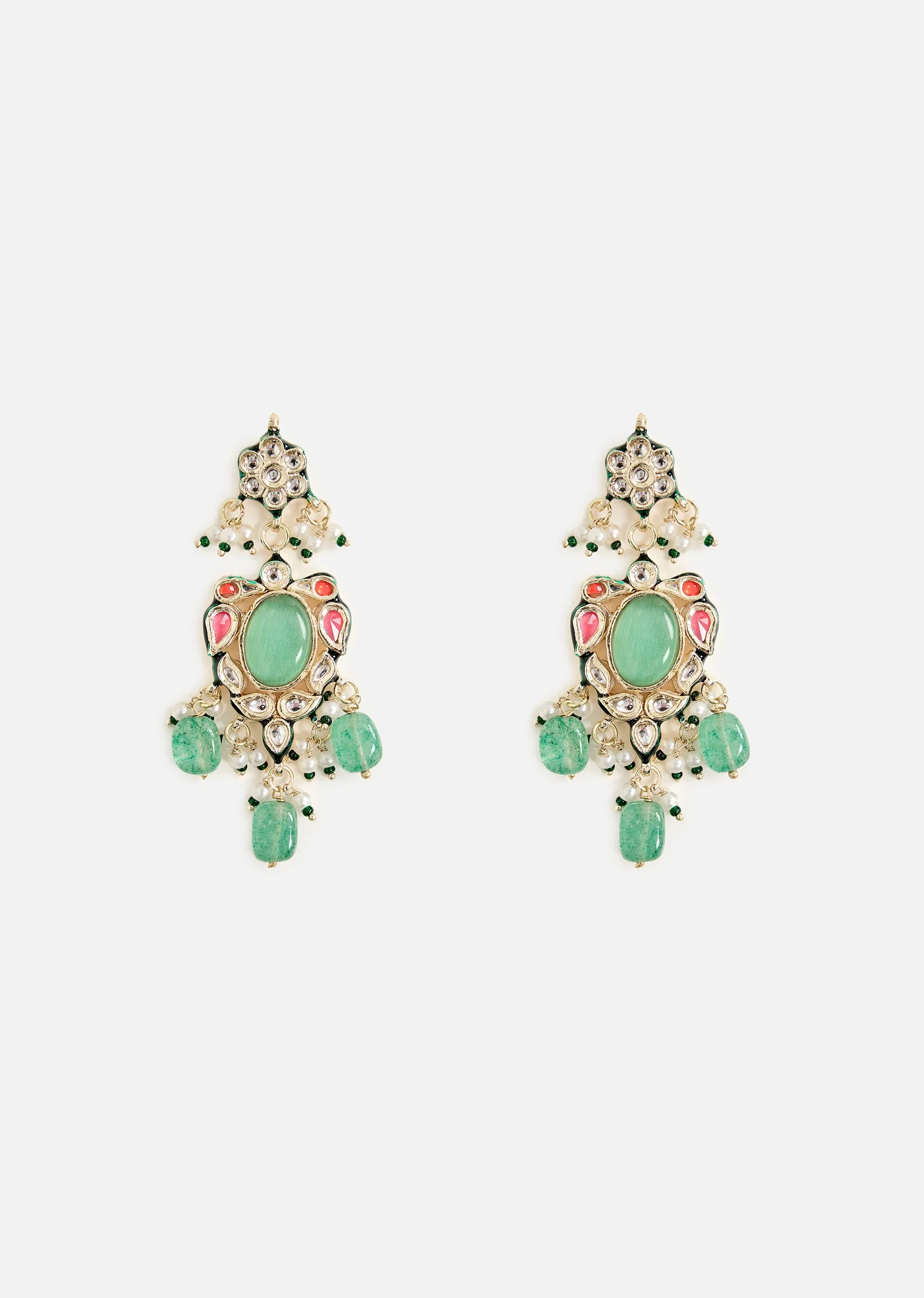 Gold Tone Choker Necklace And Earring Set With Green Bead Detailing - Image 4