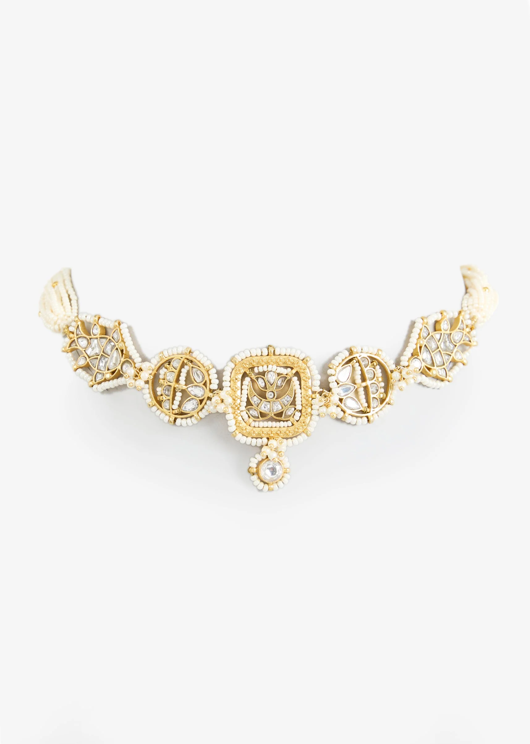 Gold Tone Choker Necklace And Stud Earring Set With Stone Detailing - Image 3