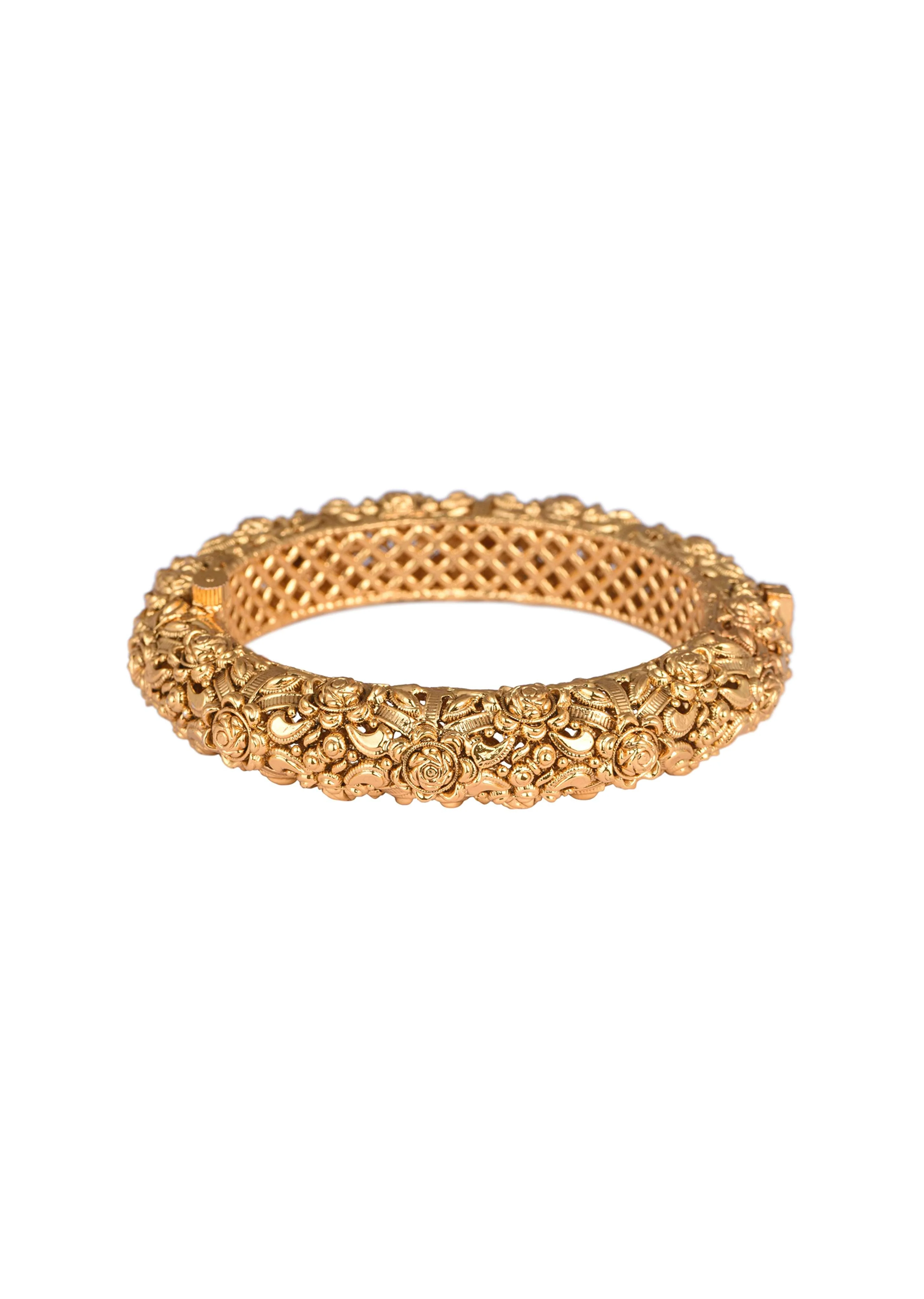 Gold Tone Temple Bangle With Carved Detail - Image 2