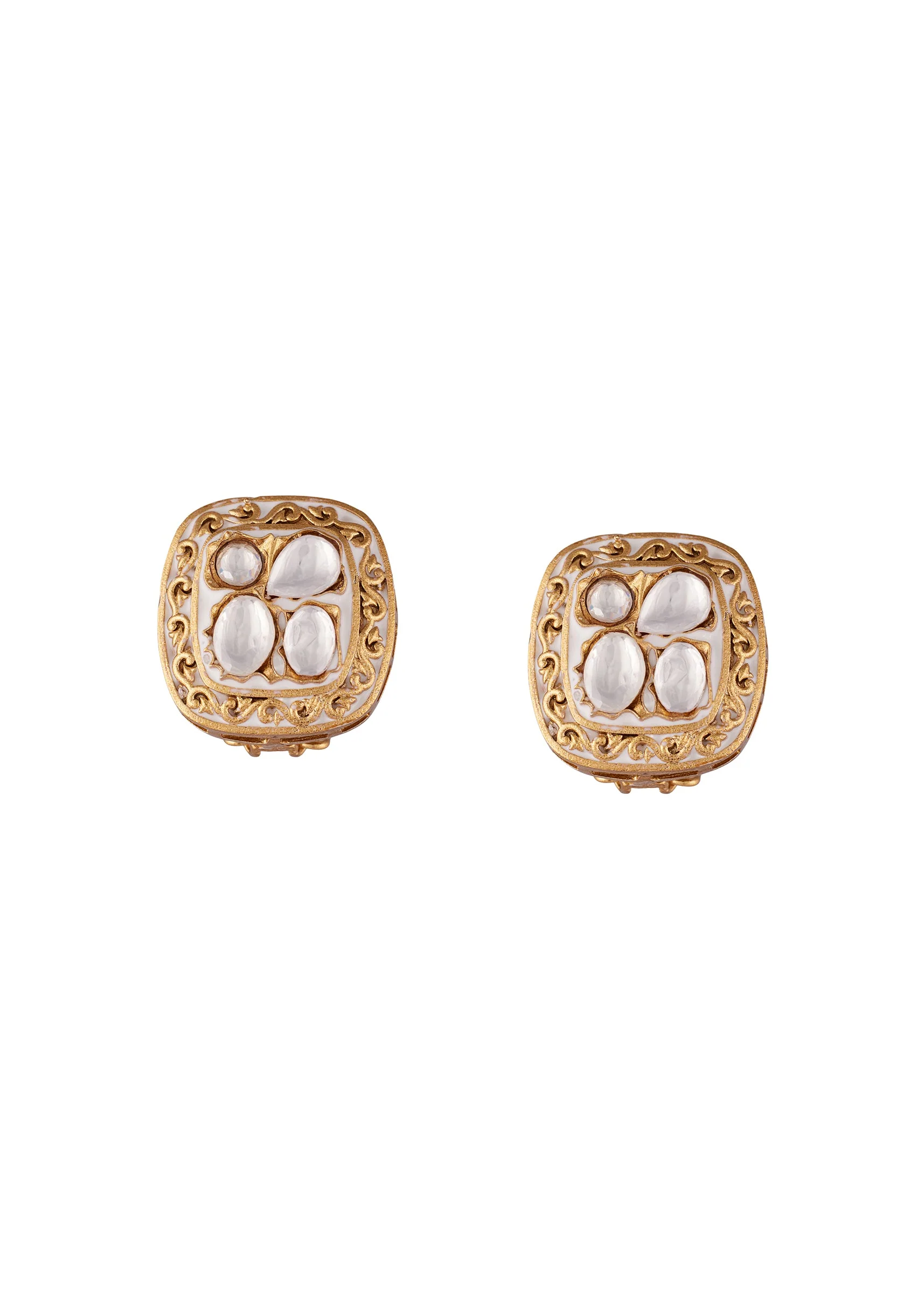 Gold Toned Earrings In Stud Style With Enamel And Stone Detailing - Image 2
