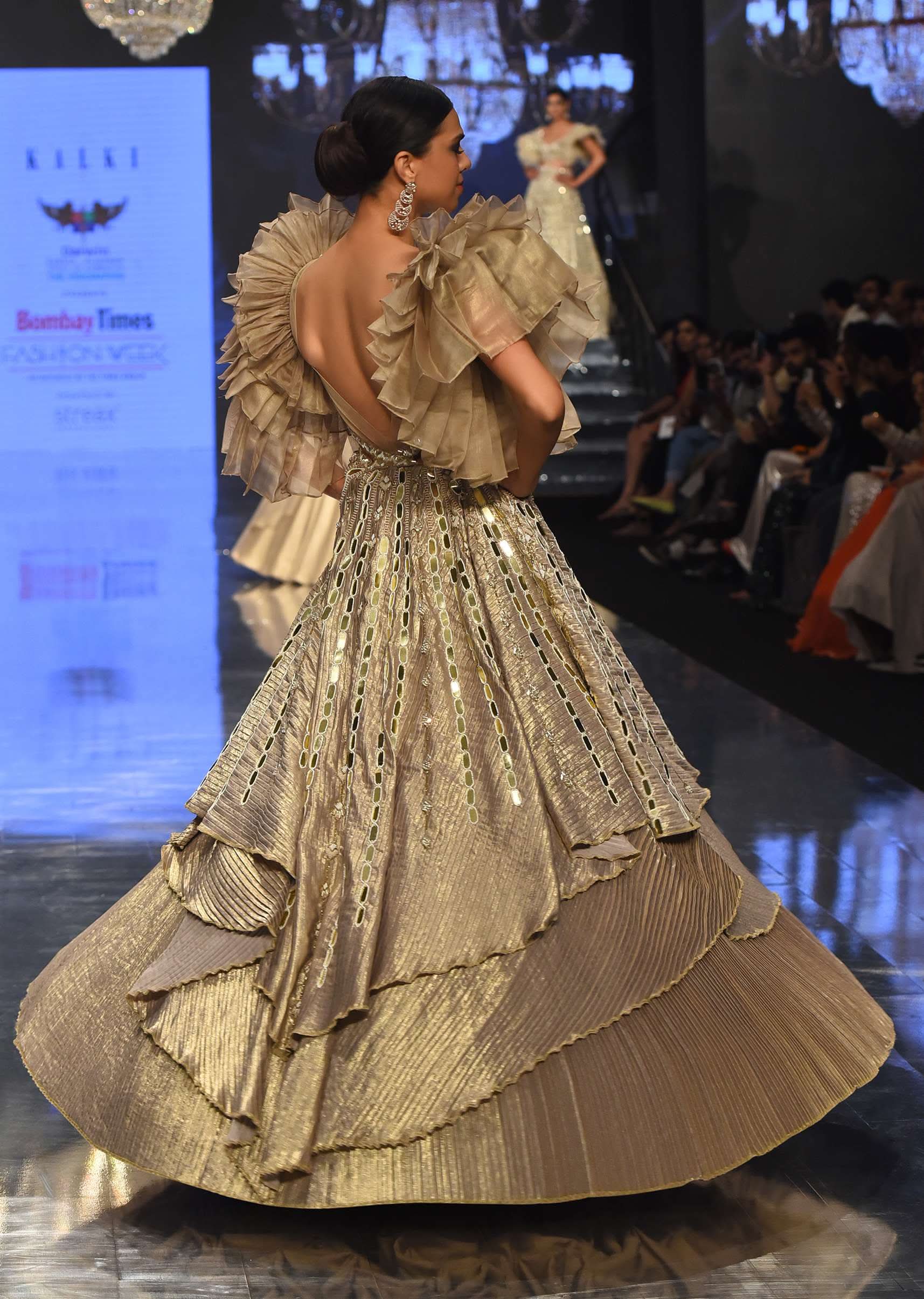 Gold Toned Kalki Gown With Ruffle Sleeves And Embroidery - NOOR 2022 - Image 10