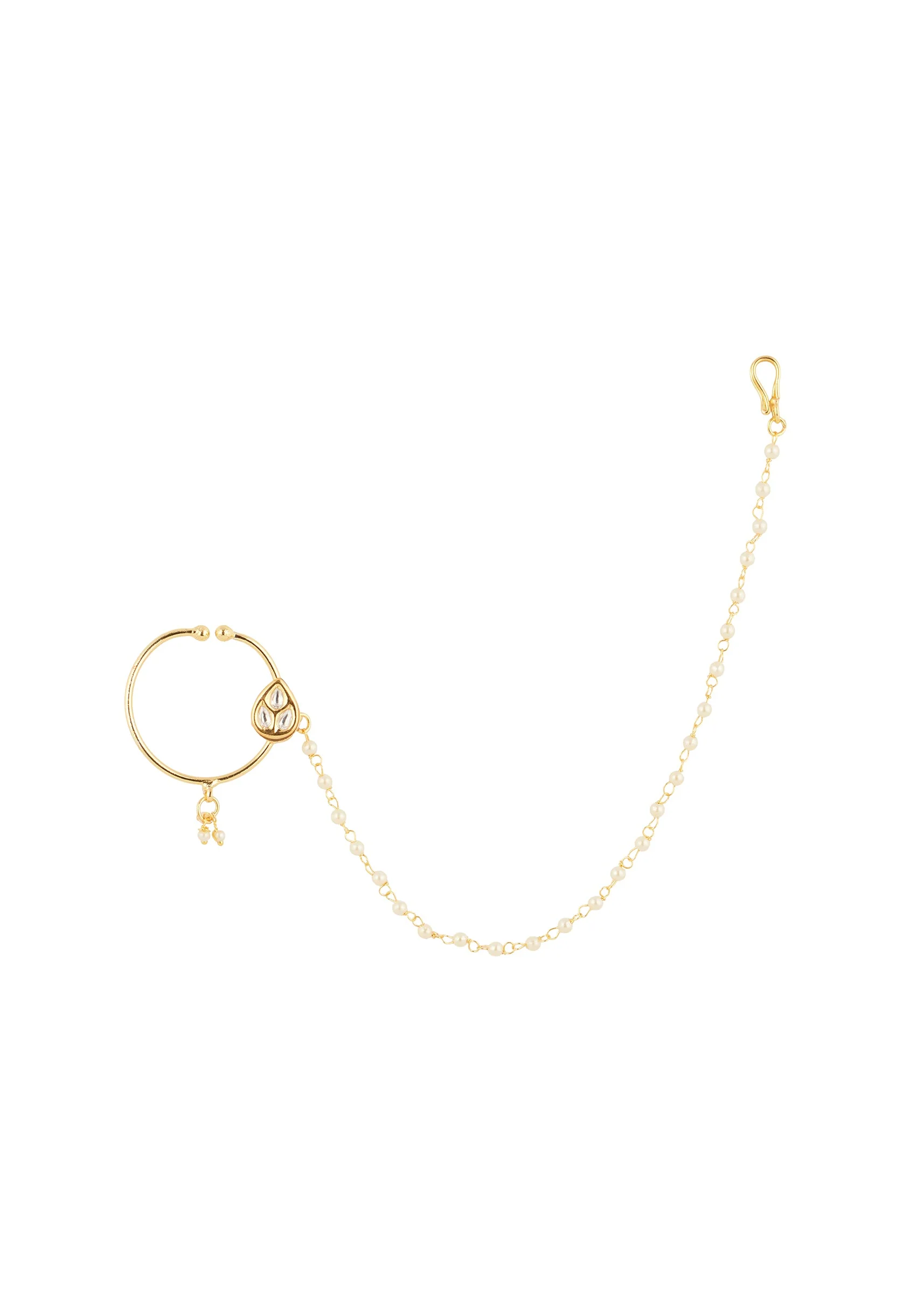 Gold White Nose Ring With Polished Detail