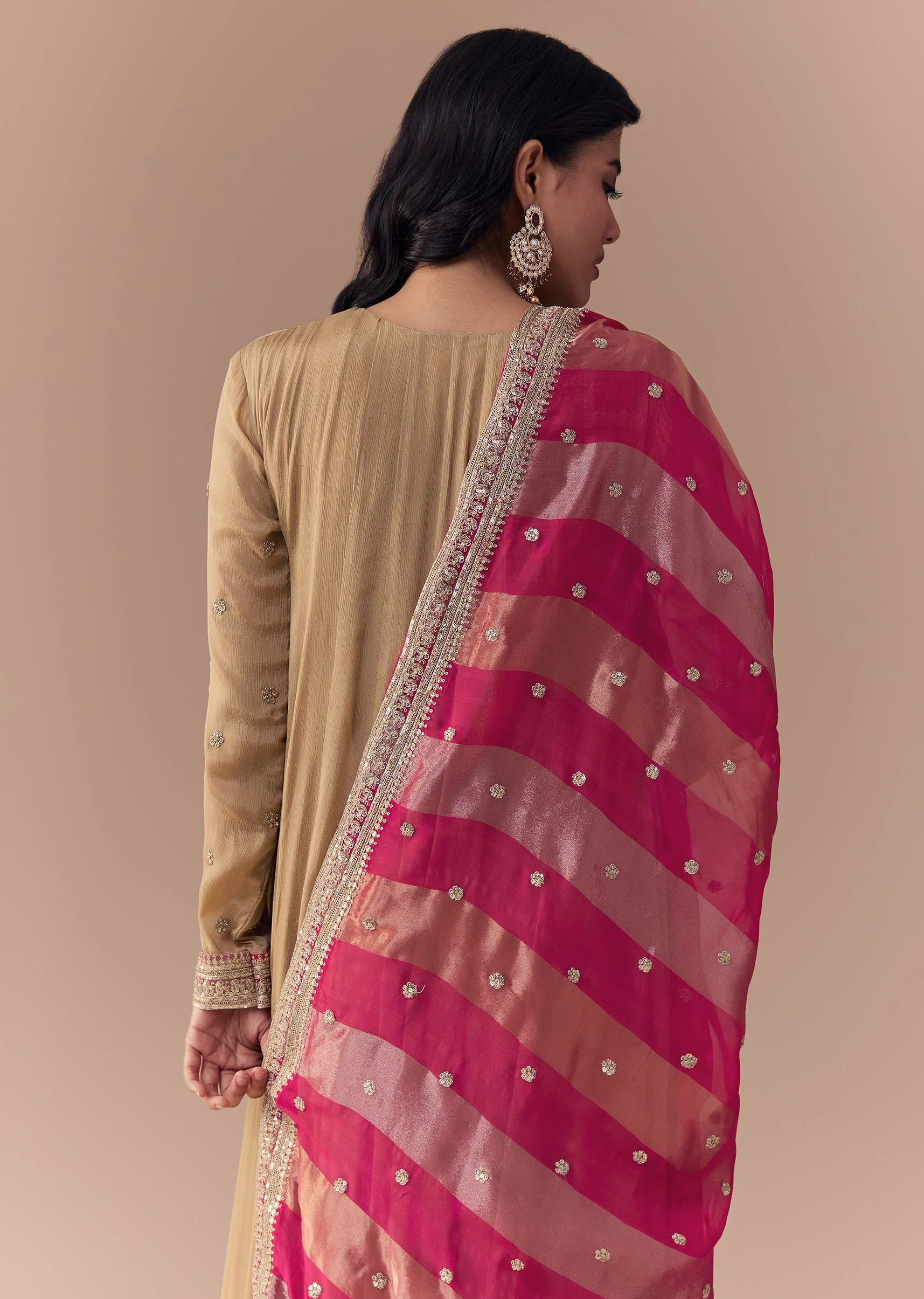Gold Zardozi Embellished Chinon Anarkali with Dupatta - Image 6