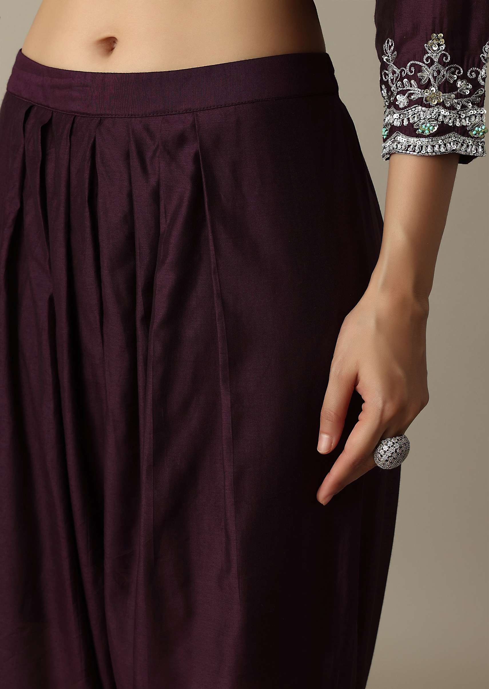 Gorgeous Wine Embroidered Silk Kurta Set - Image 6
