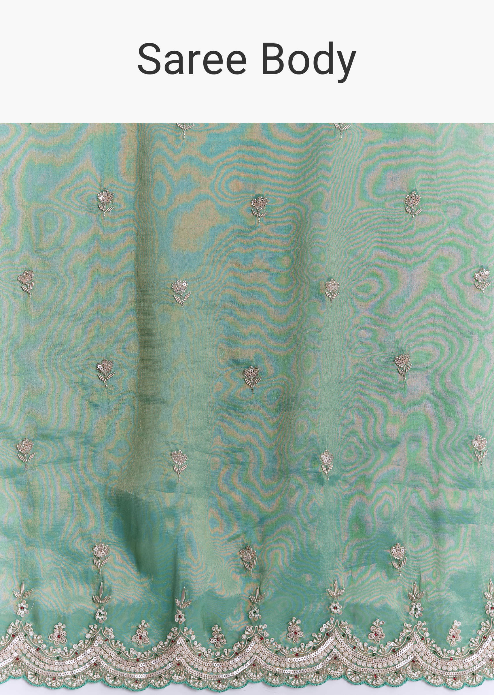 Grass Green Silk Saree With Heavy Hand Embroidery - Image 9