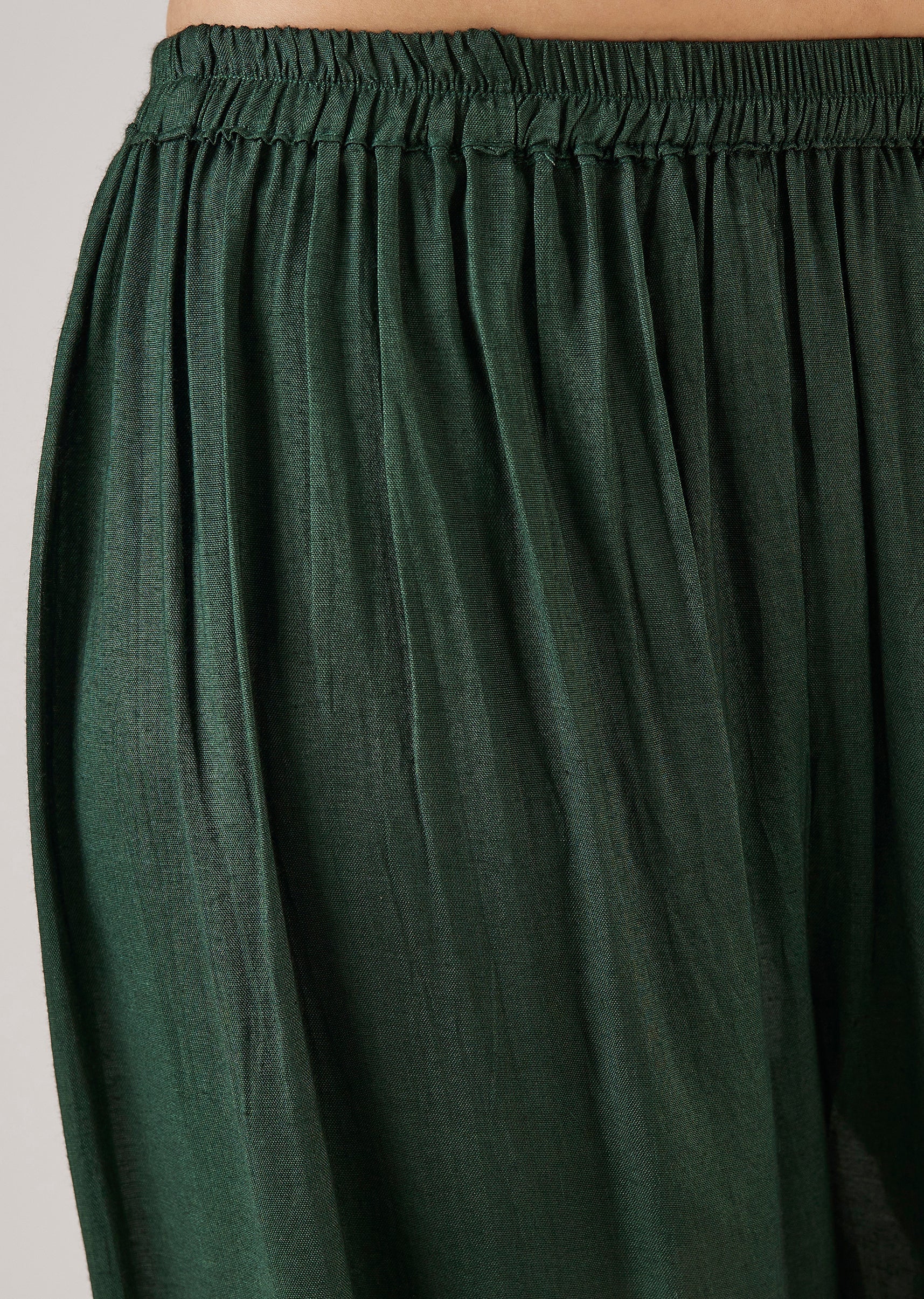Green Ajrakh Printed Modal Silk Anarkali Set With Dupatta - Image 6