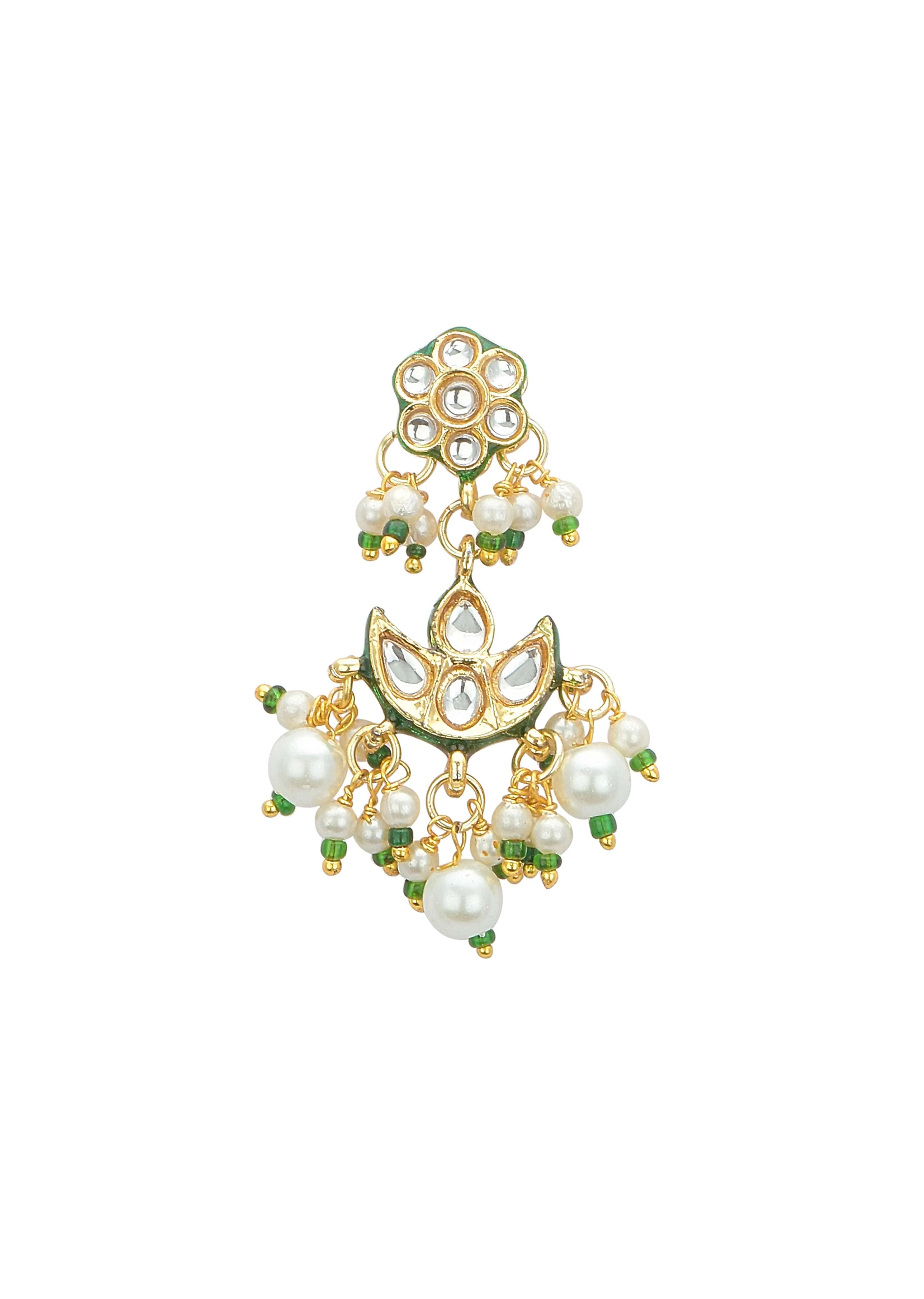 Green And Gold Kundan Short Necklace Set - Image 7