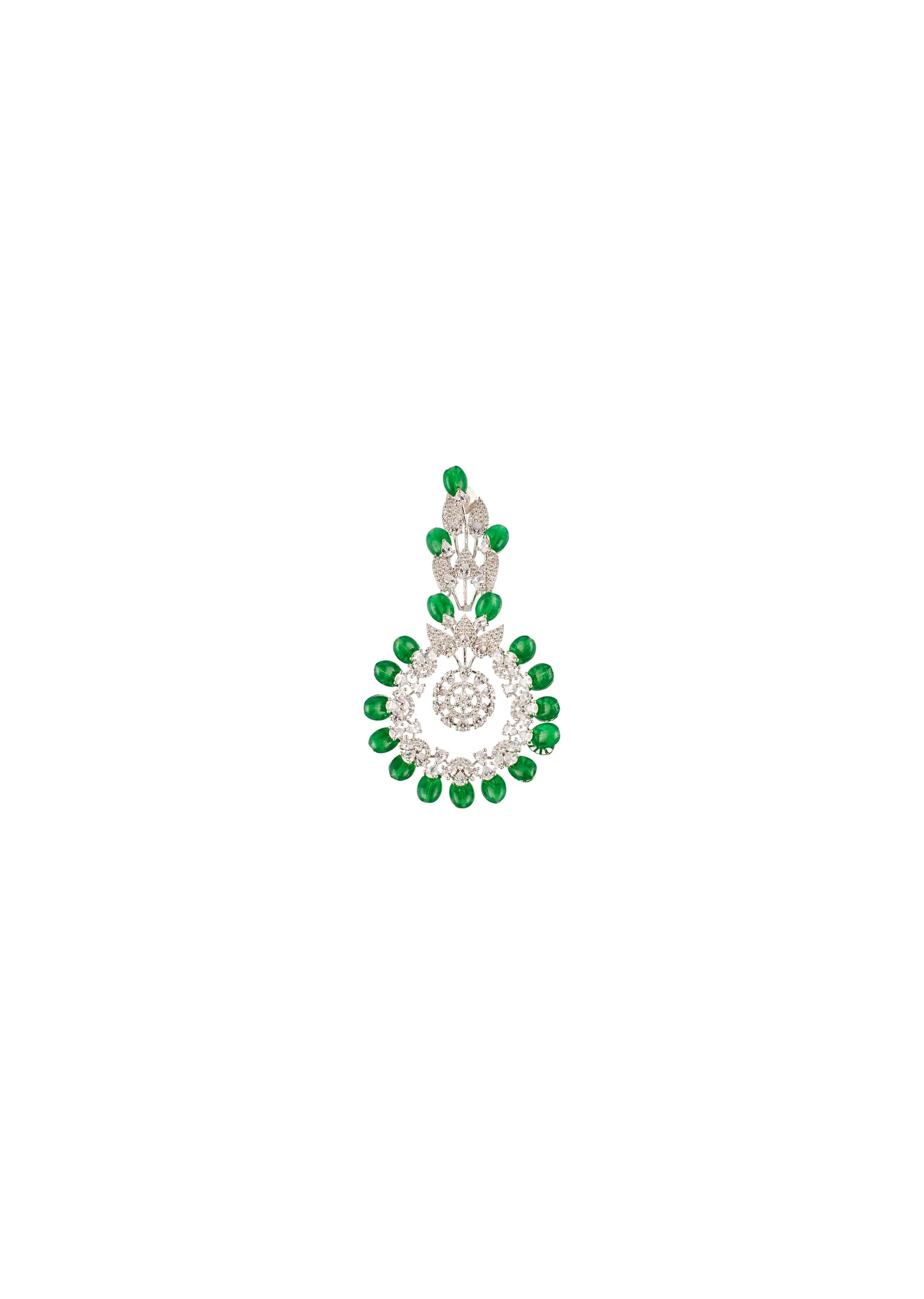 Green Anti Tarnish CZ Diamond Rhodium-Plated Brass Earrings with Beads - Image 3
