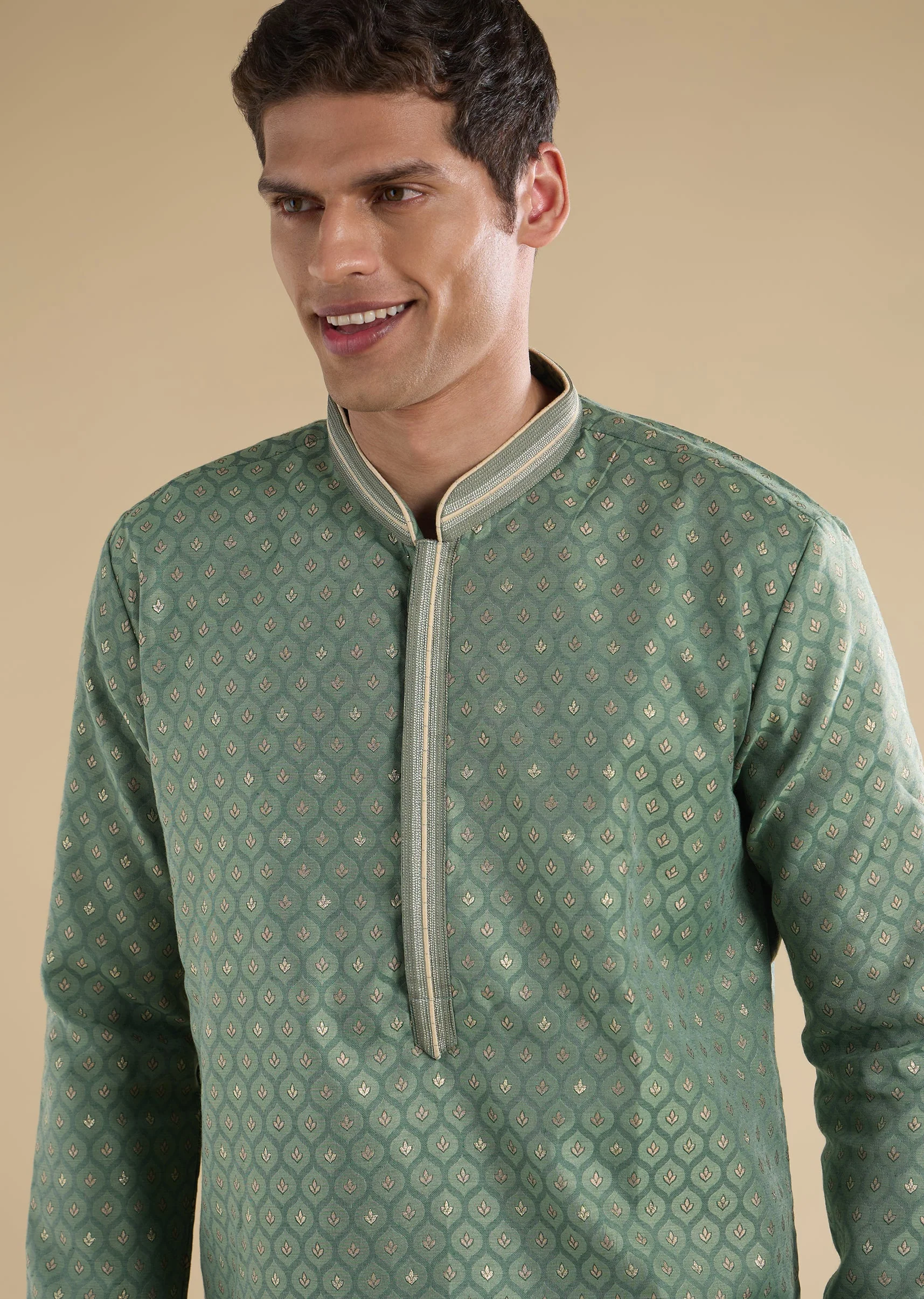 Green Banarasi Silk Kurta Set