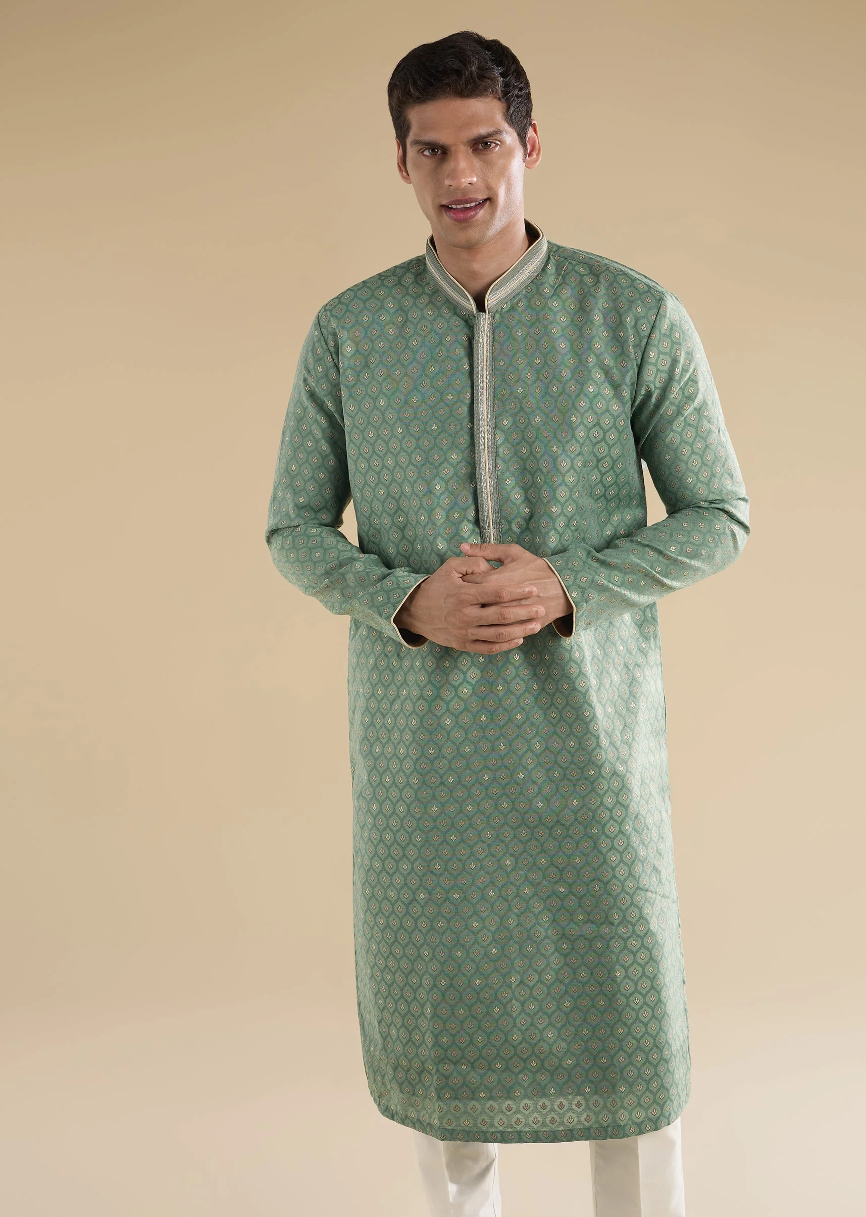 Green Banarasi Silk Kurta Set - Image 3