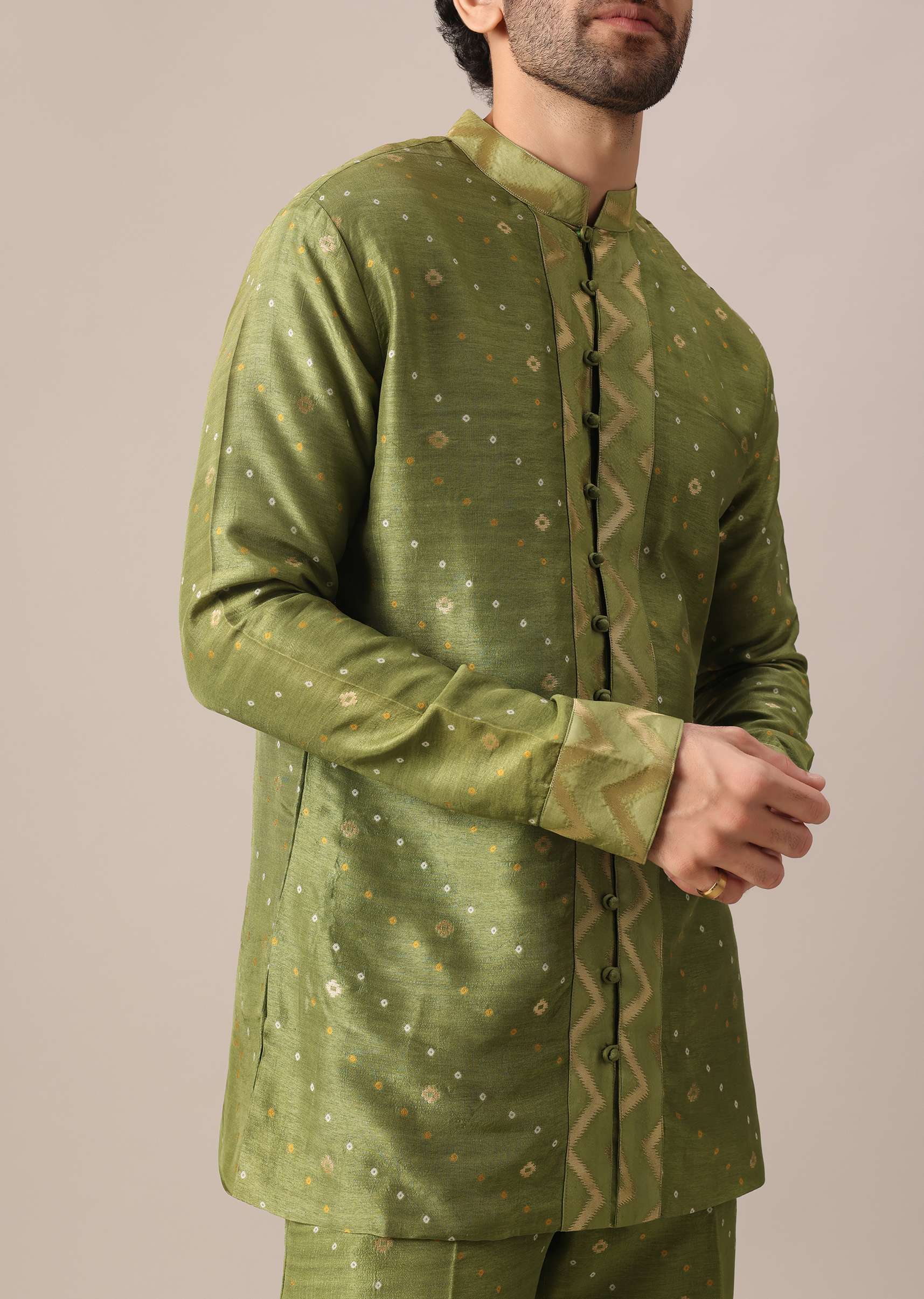 Green Brocade Kurta And Pant Co-ord Set - Image 3