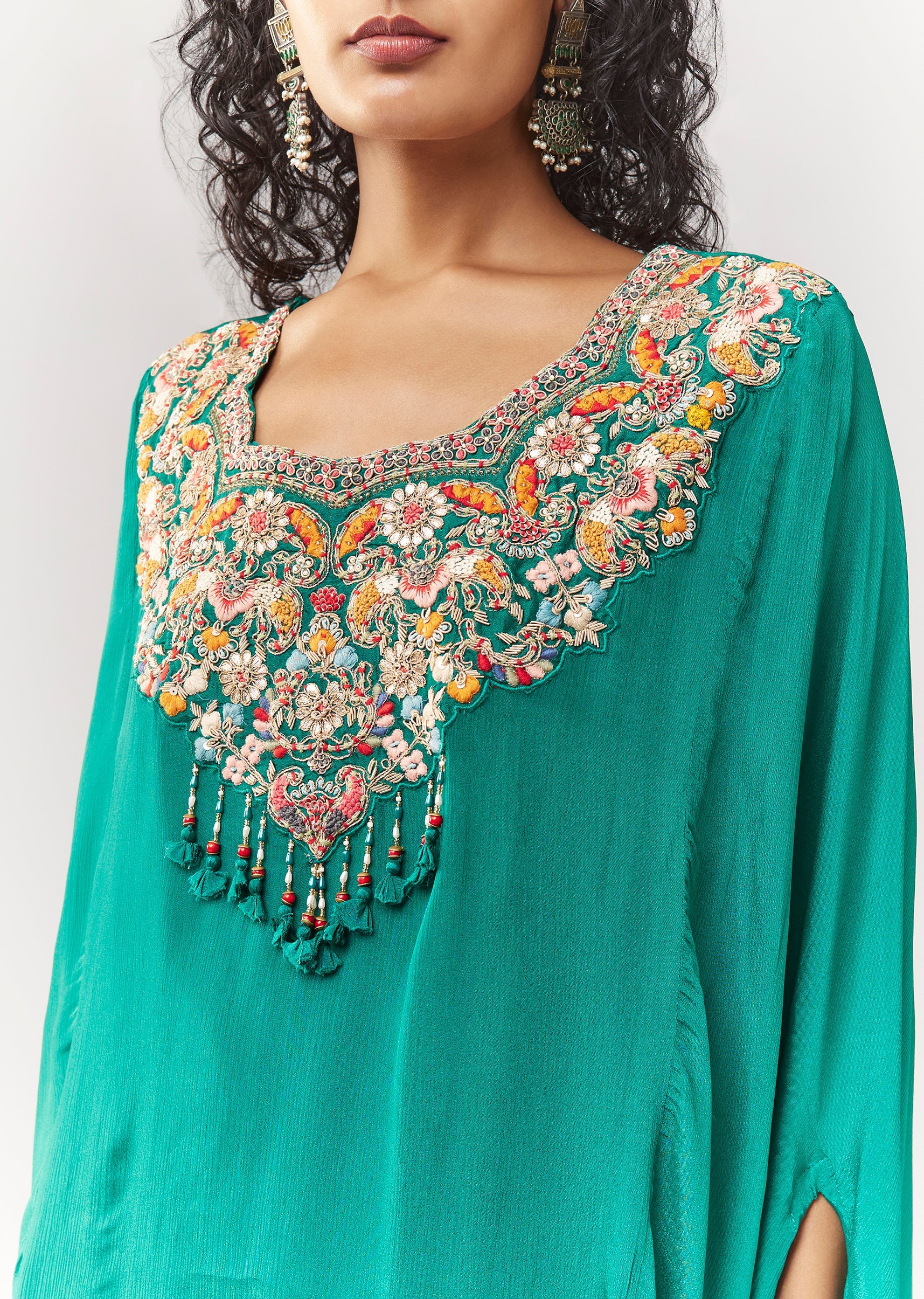 Green Cape Style Sharara Set With Thread And Zardosi - Image 2