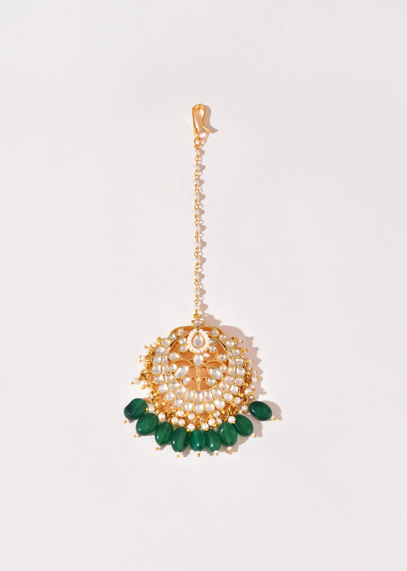 Green Chandbali Kundan Maangtikka - Image 2