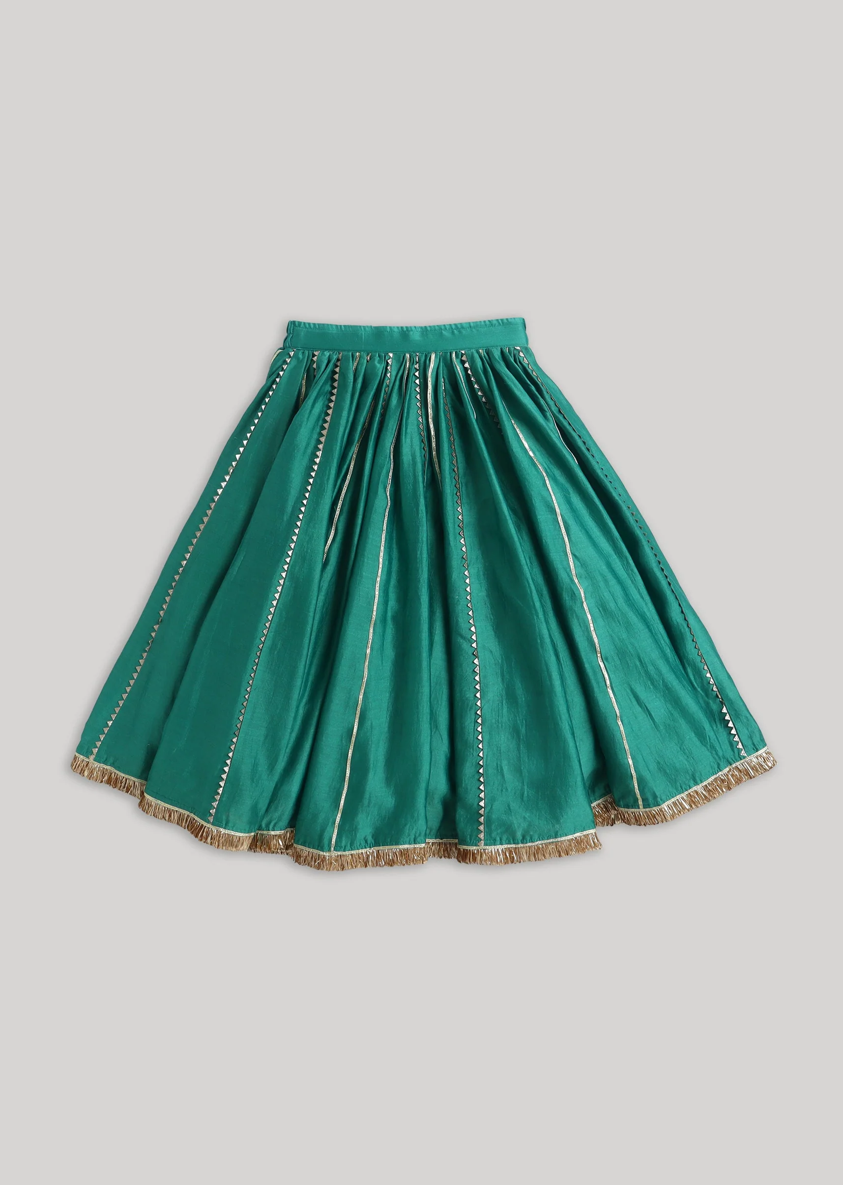 Green Chanderi Lehenga Set With Gotta Work - Image 8