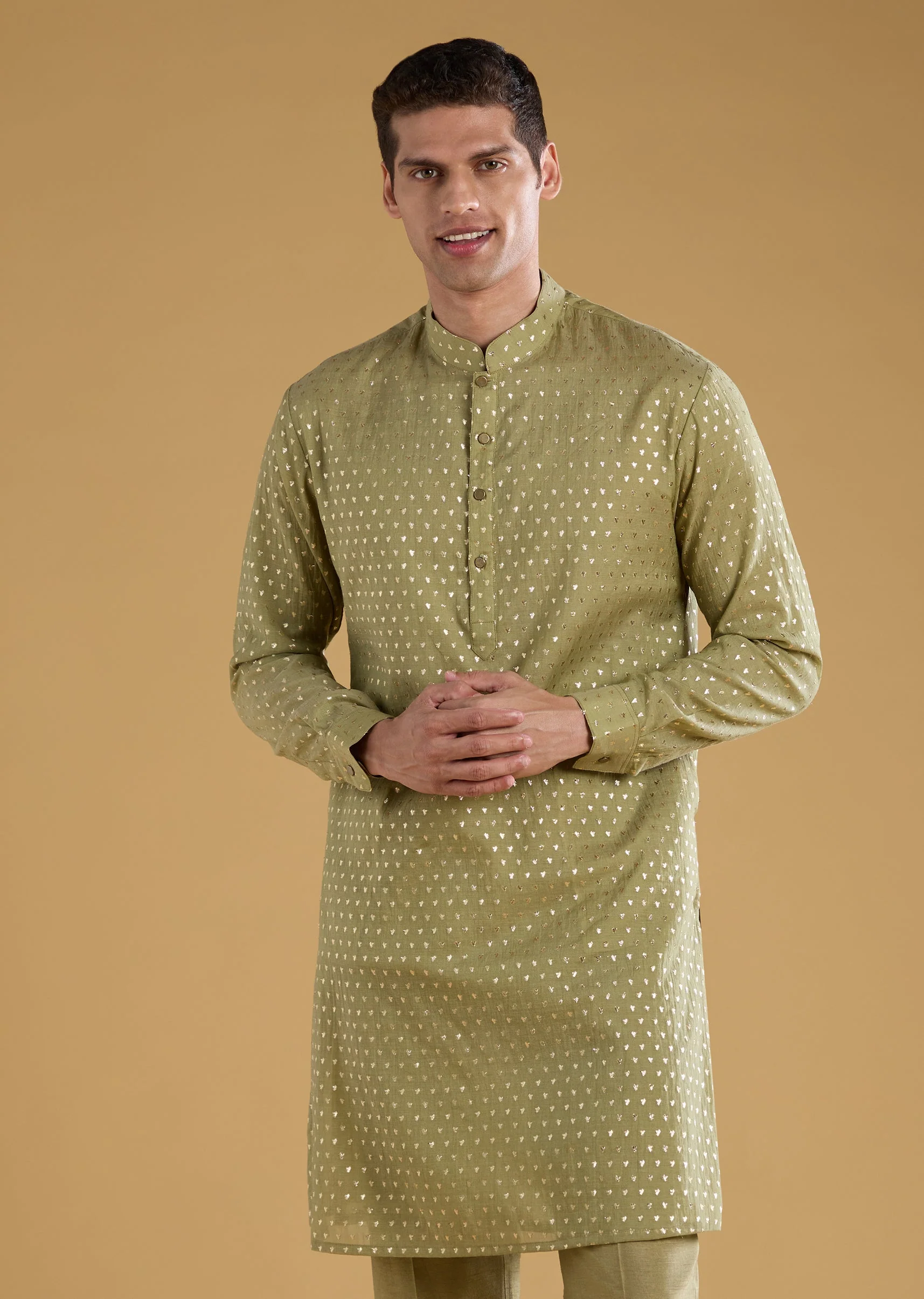 Green Chanderi Zari Embroidered Mens Jacket Kurta Set - Image 6