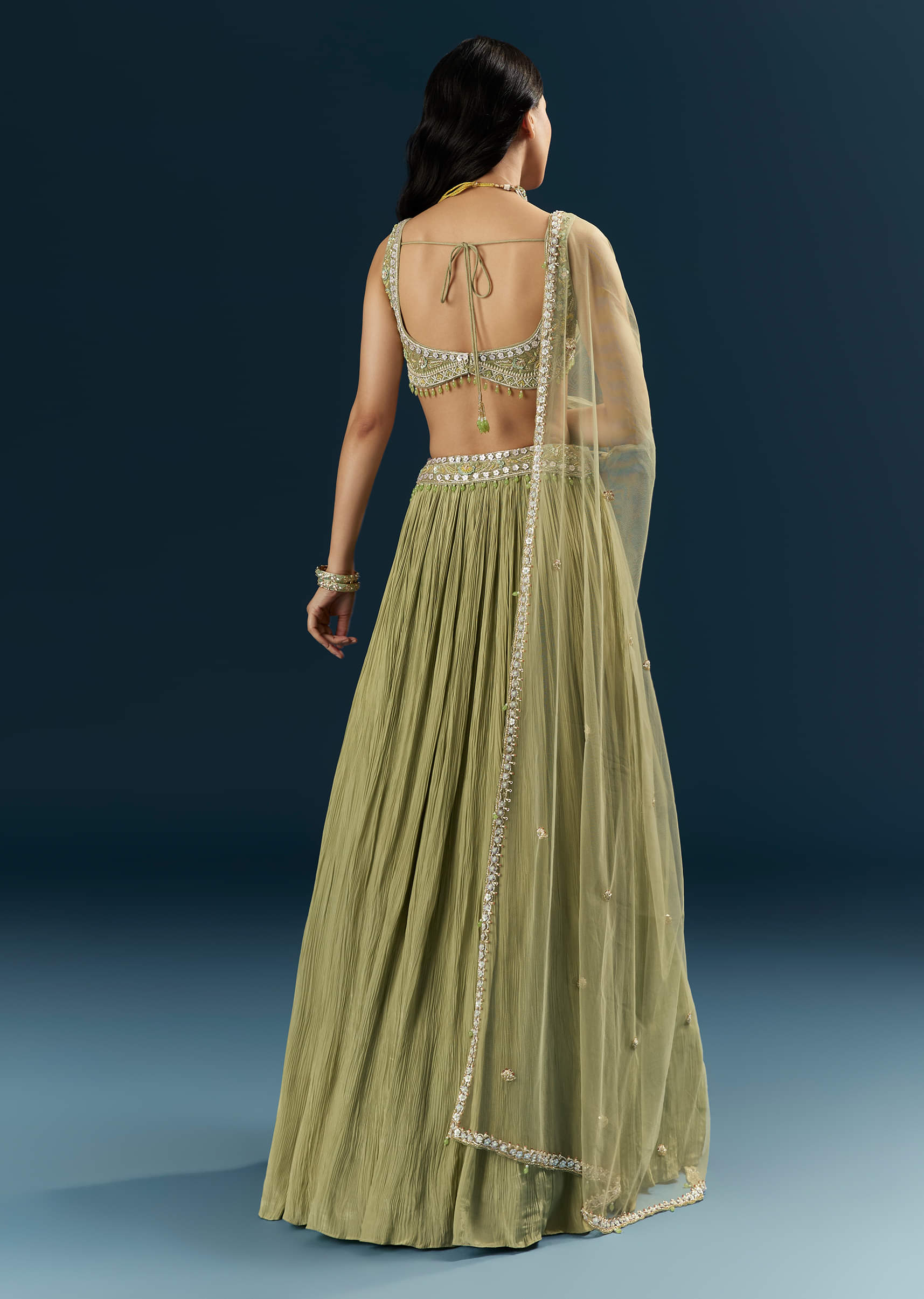 Green Crepe Bridesmaid Lehenga With Heavy Embroidery - Image 2