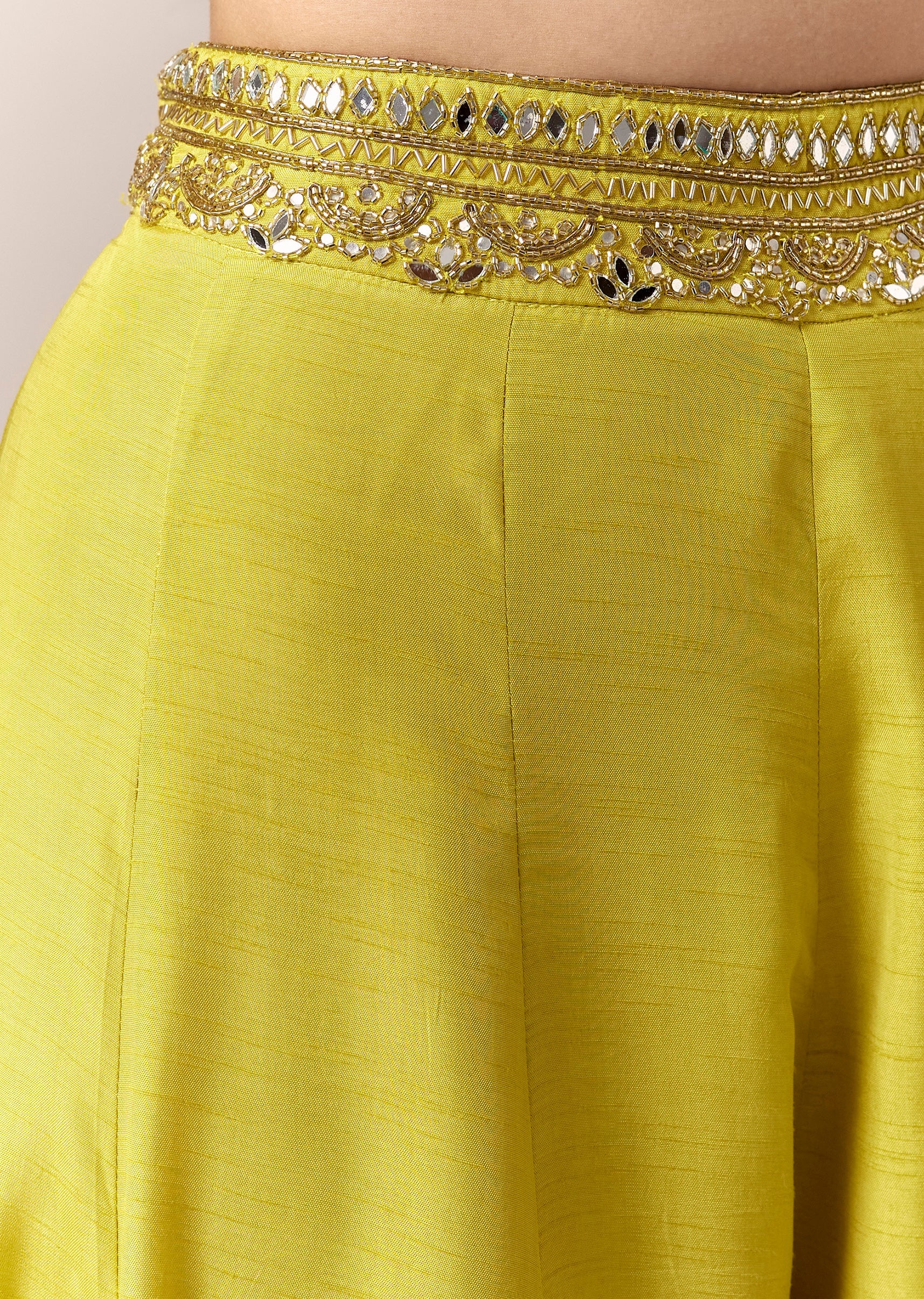 Green Crop Top Pants Indo Western With Mirror Cut Dana Work - Image 7