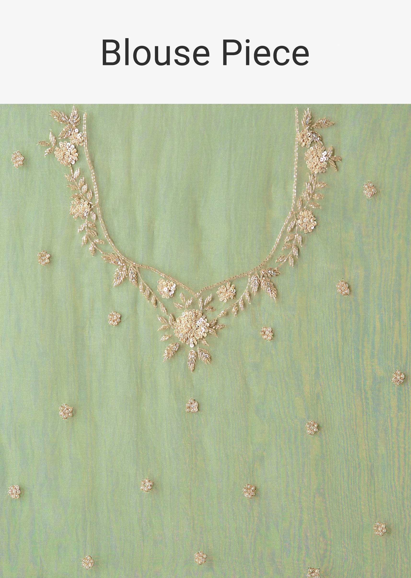 Green Crush Tissue Saree With Floral Embroidery And Stones - Image 8