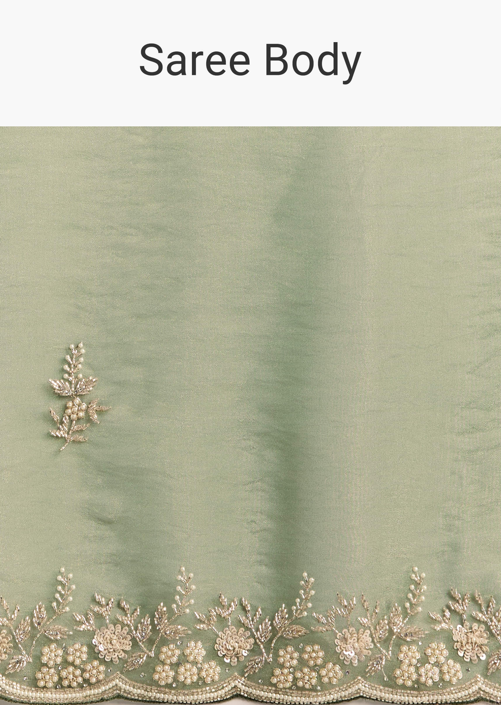 Green Crush Tissue Saree With Floral Embroidery And Stones - Image 9