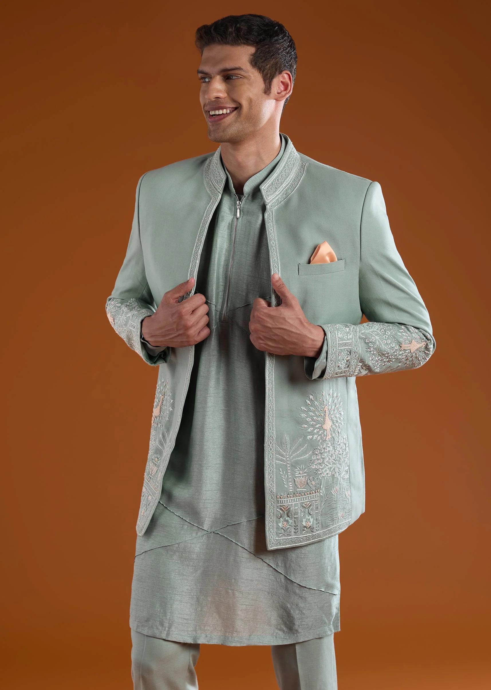 Green Embellished Jodhpuri Kurta Set - Image 4