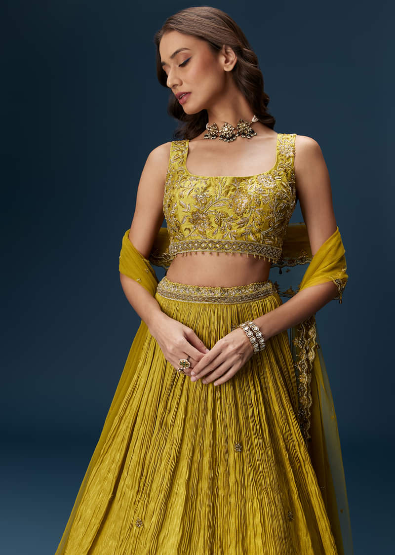 Green Embroidered Bridesmaid Lehenga With Dupatta - Image 5