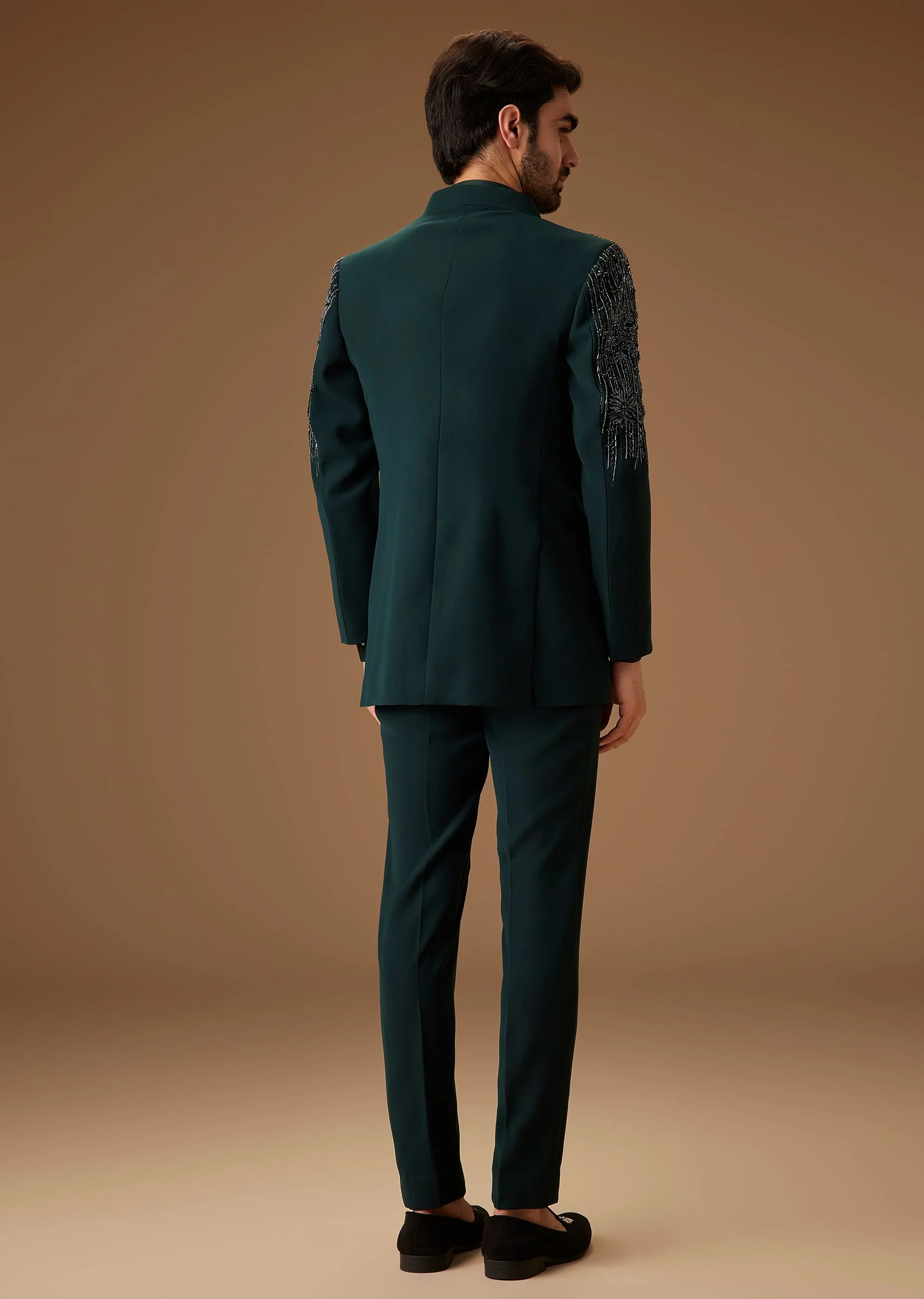 Green Embroidered Indo Western Jacket Set - Image 5