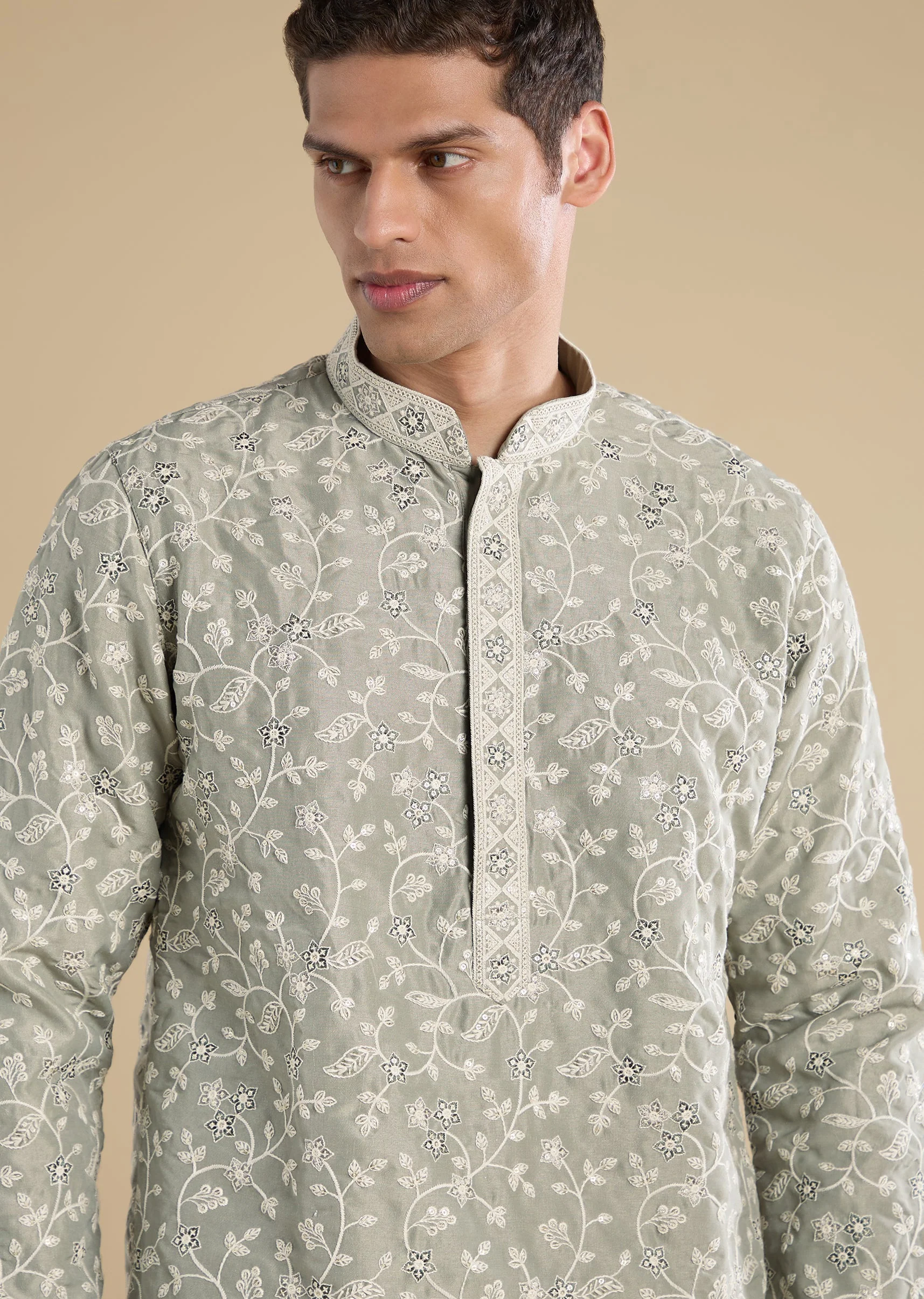 Green Embroidered Kurta Set For Men - Image 2