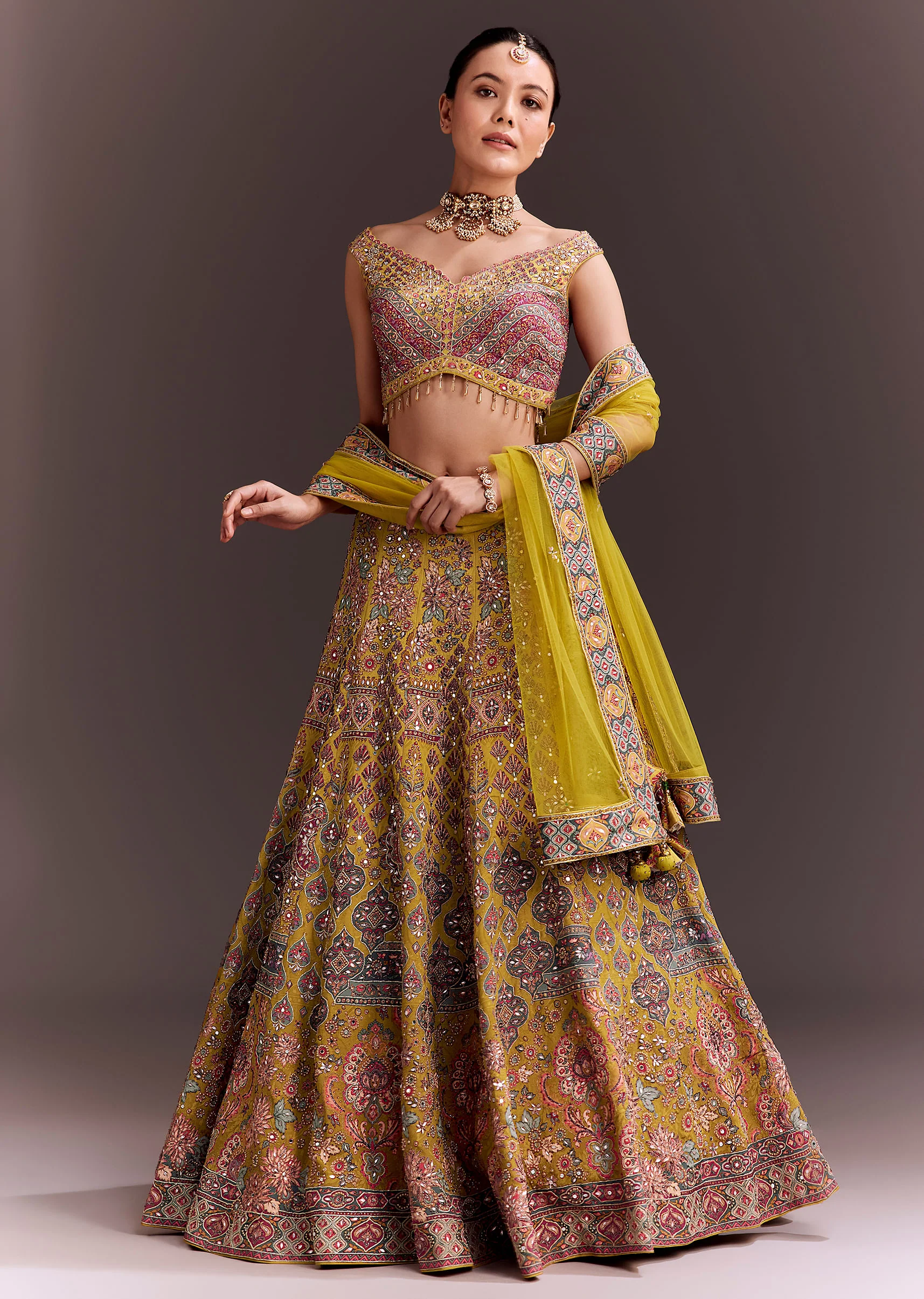 Yellow Embroidered Lehenga Set - Image 3