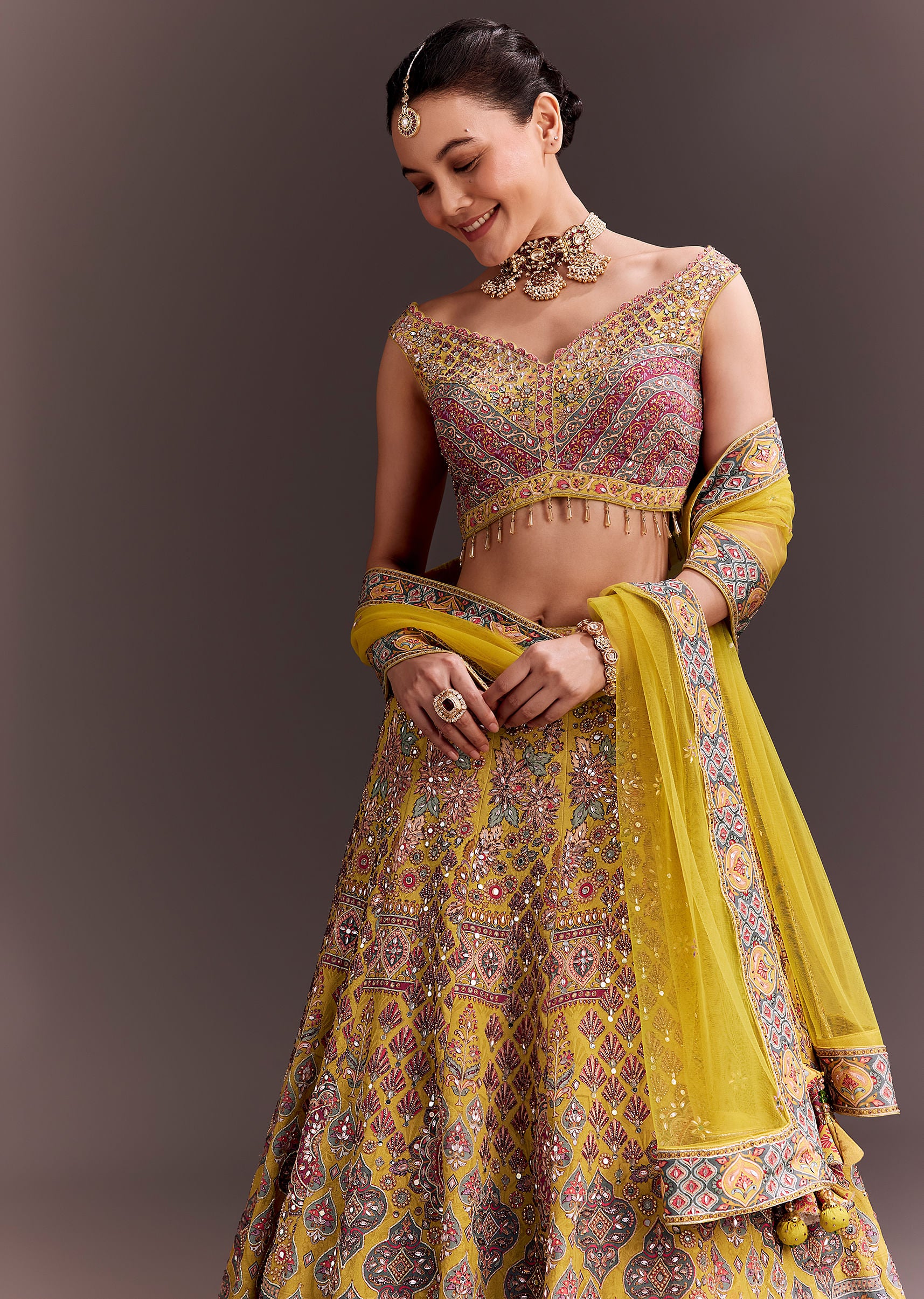 Yellow Embroidered Lehenga Set - Image 4