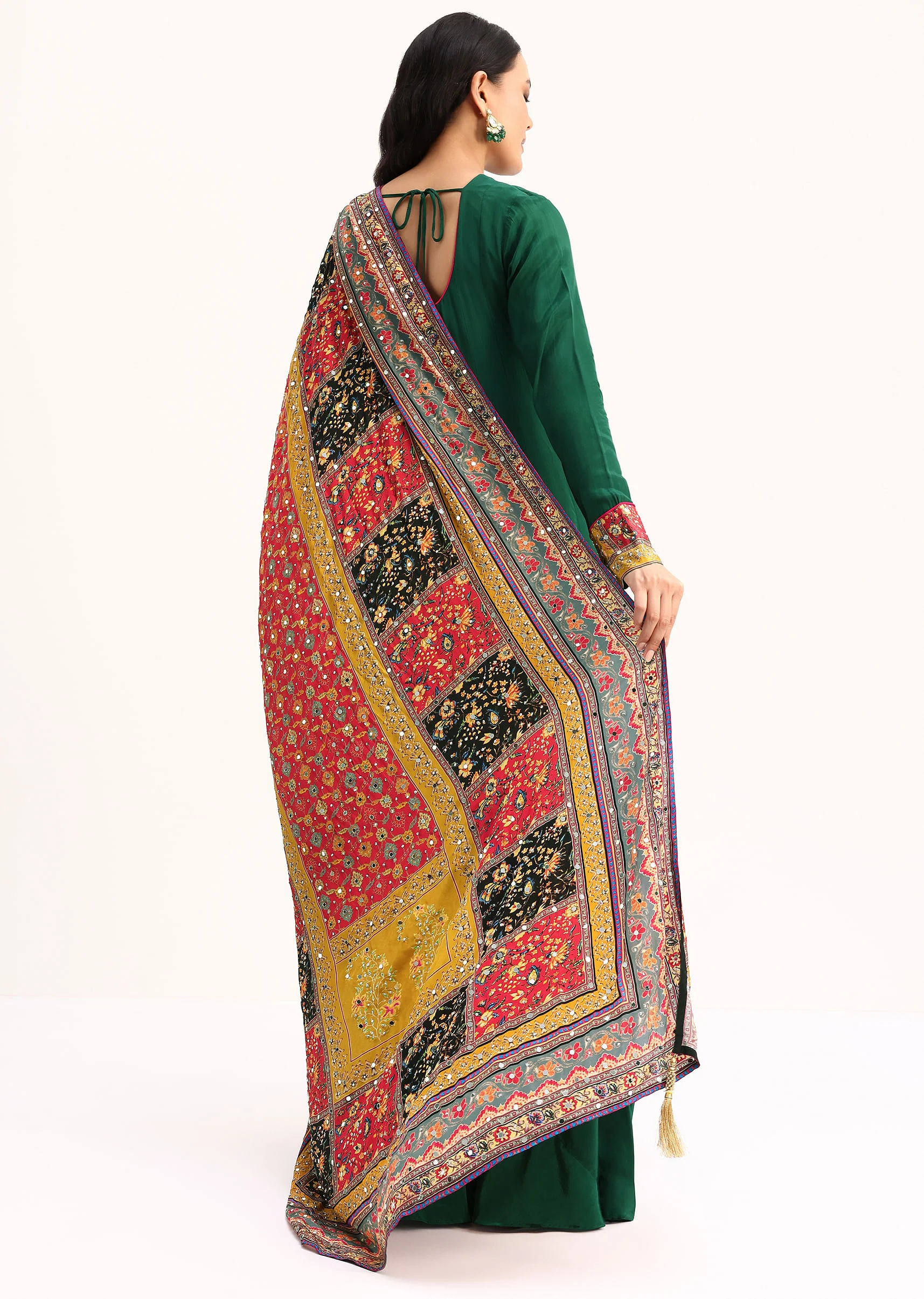 Green Embroidered Satin Kurta Palazzo With Dupatta - Image 5