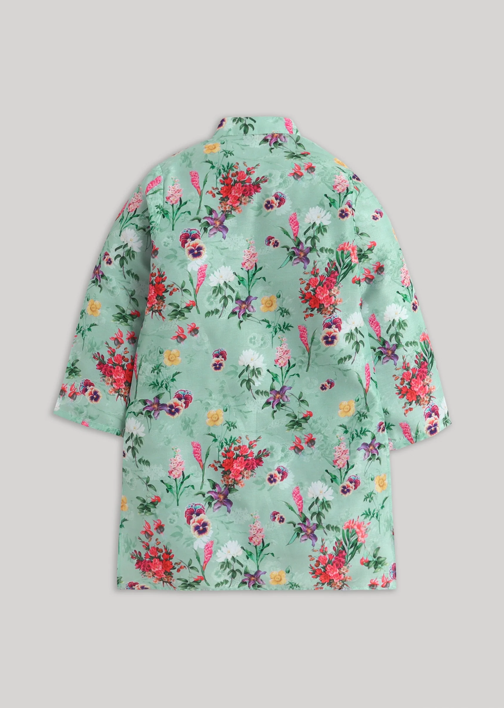 Green Floral Kurta Set With Multicolour Accents - Image 3