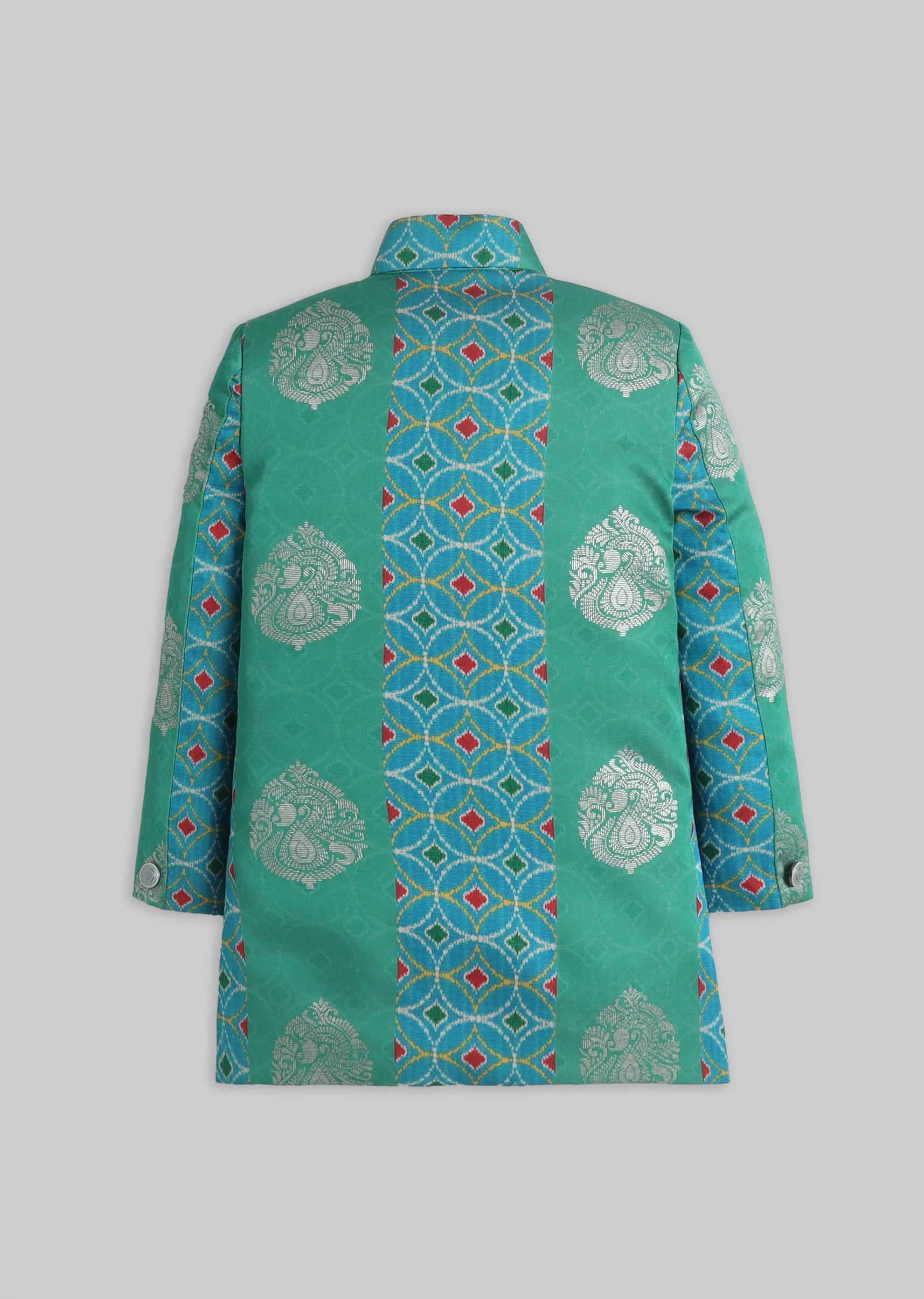 Green Foil Printed Kurta Set For Boys - Image 3