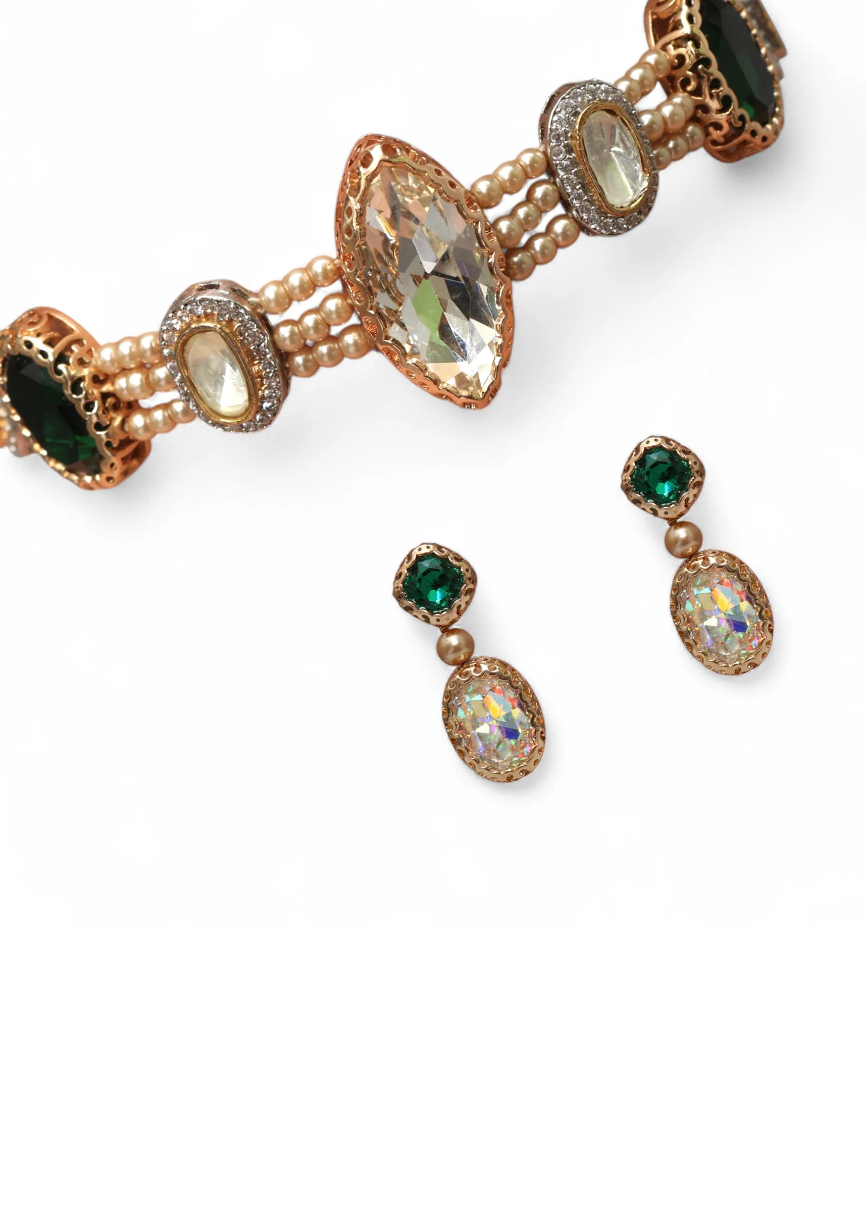 Green Fusion Encursted Stone Necklace Set - Image 3