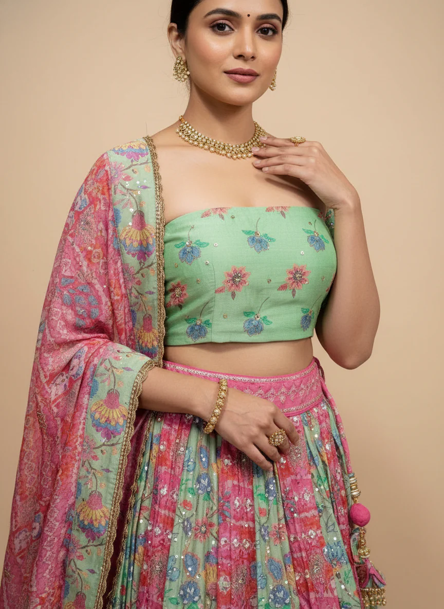 Green Garden Bridesmaid Lehenga - Image 3