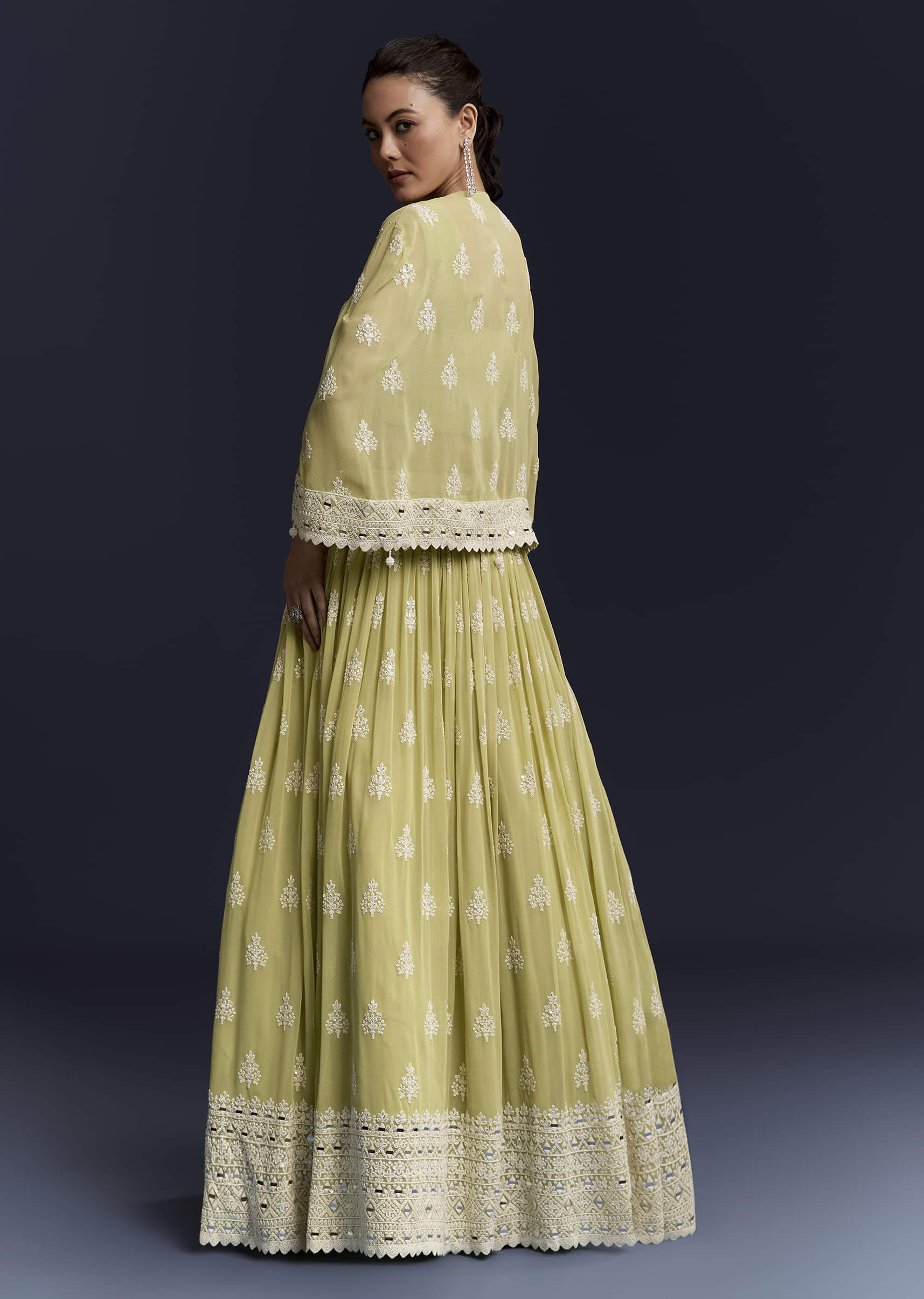 Green Georgette Bridesmaid Lehenga With Sequins And Thread Work - Image 2