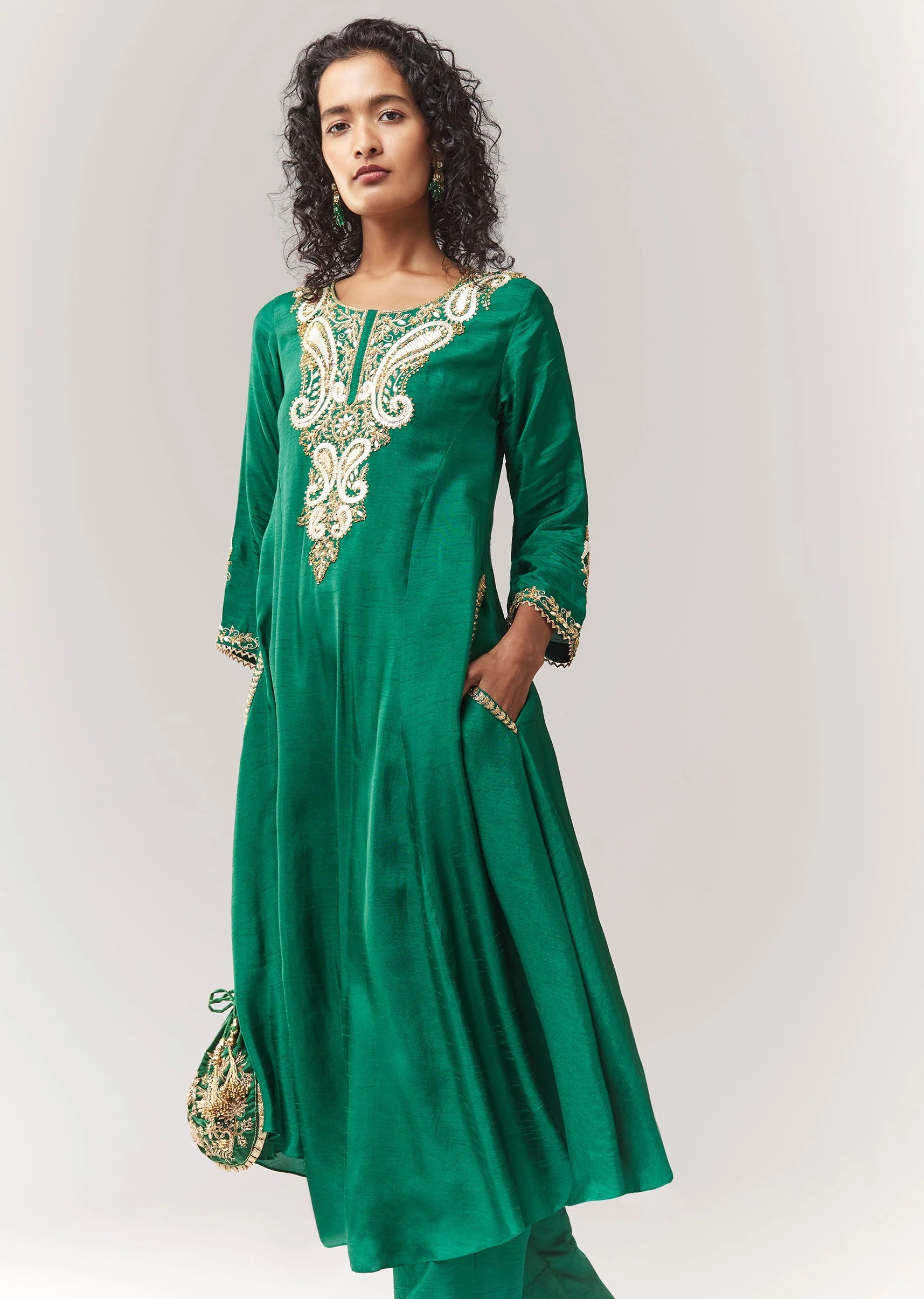Green Gotta And Sequin Work Anarkali With Pant - Image 4