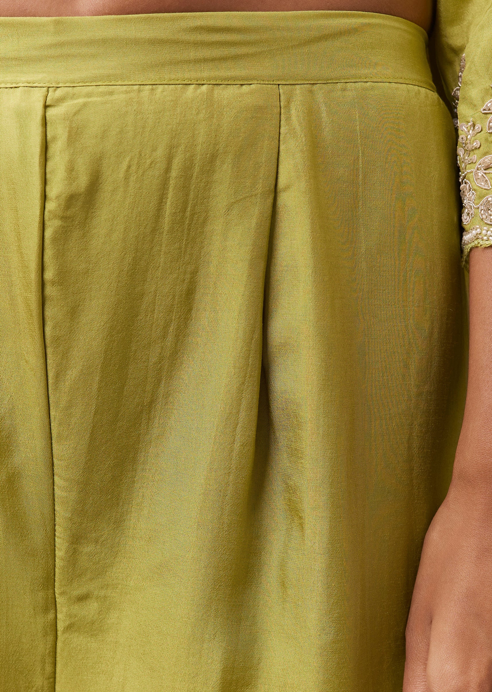 Green Kurta Palazzo Set in Silk with Cutdana Work - Image 6