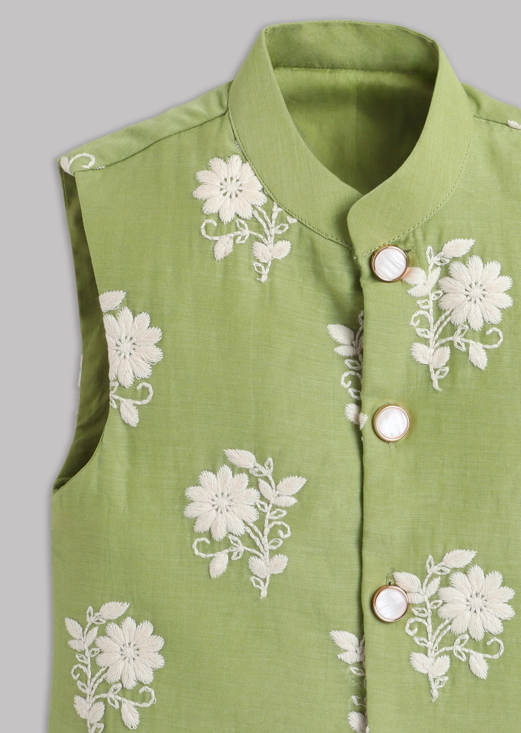 Green Kurta Set With Nehru Jacket Set - Image 8